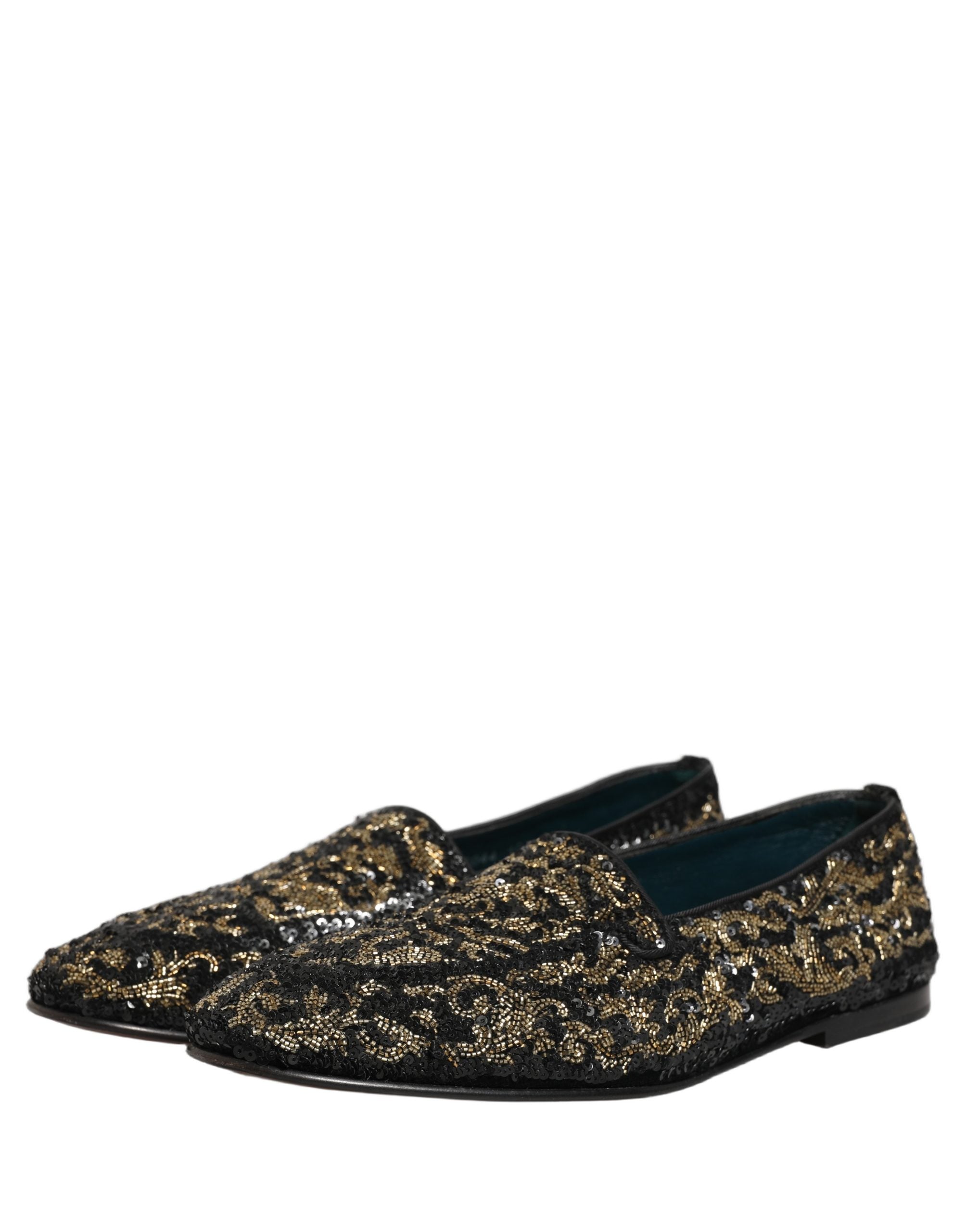 Dolce & Gabbana Black Gold Embellished Dress Loafers Men's Shoes