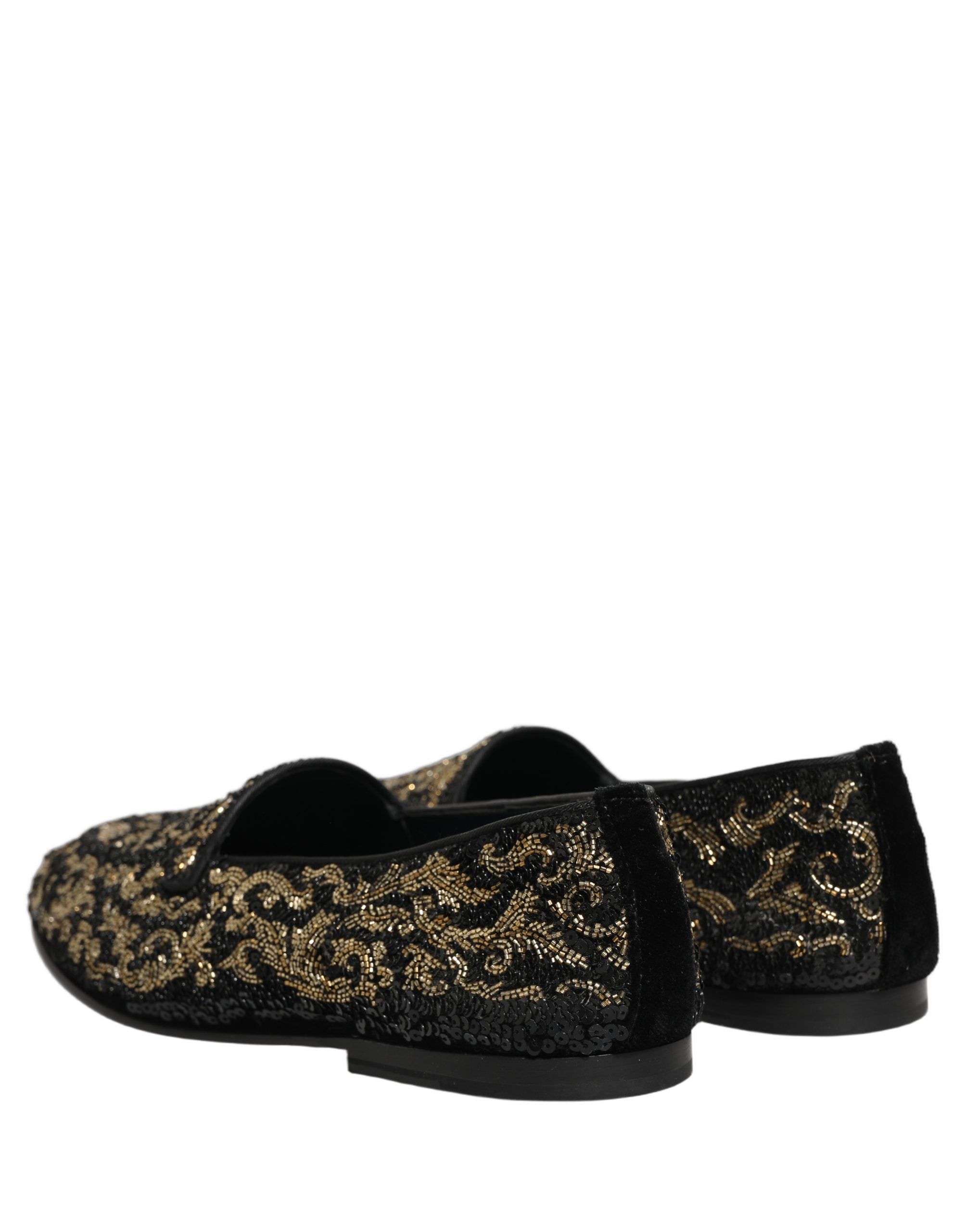 Dolce & Gabbana Black Gold Embellished Dress Loafers Men's Shoes