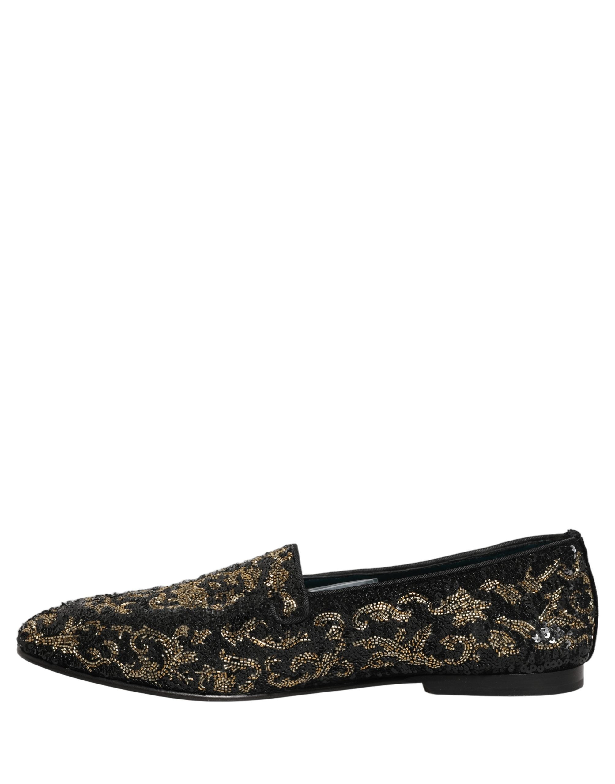 Dolce & Gabbana Black Gold Embellished Dress Loafers Men's Shoes