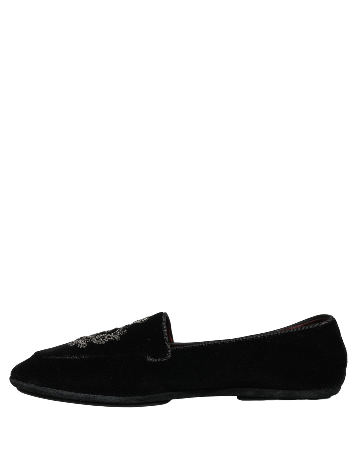 Dolce & Gabbana Black Velvet Crown Embroidery Loafers Men's Shoes