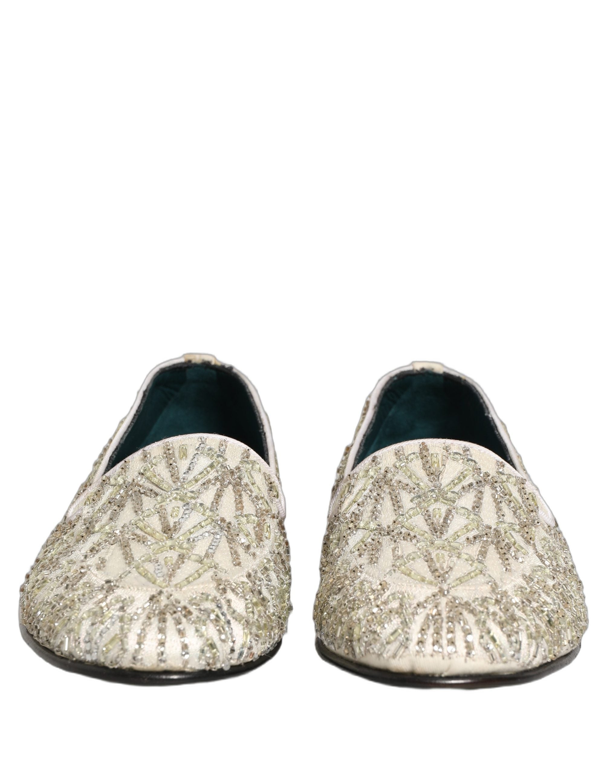 Dolce & Gabbana White Velvet Embroidered Dress Loafers Men's Shoes