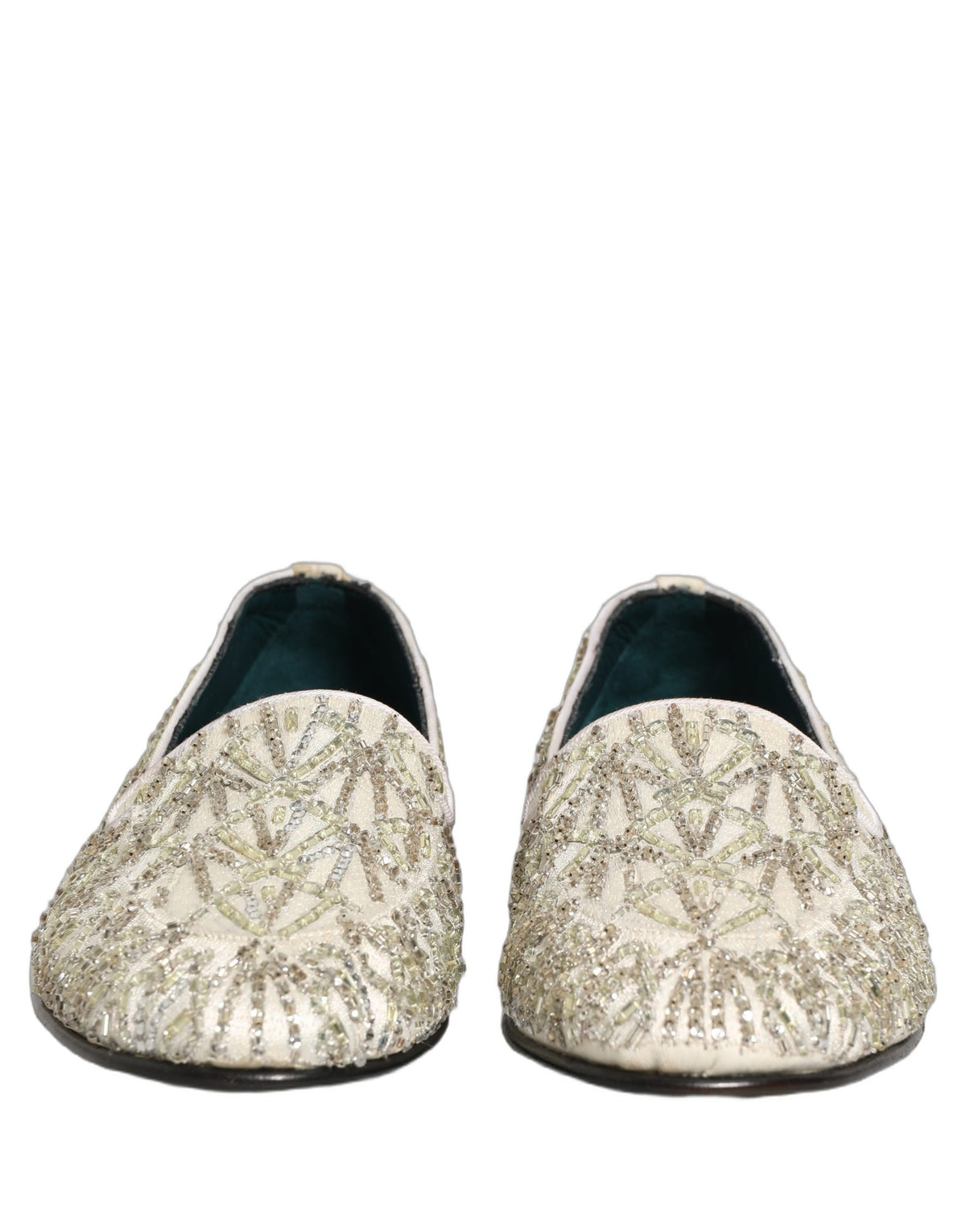 Dolce & Gabbana White Velvet Embroidered Dress Loafers Men's Shoes