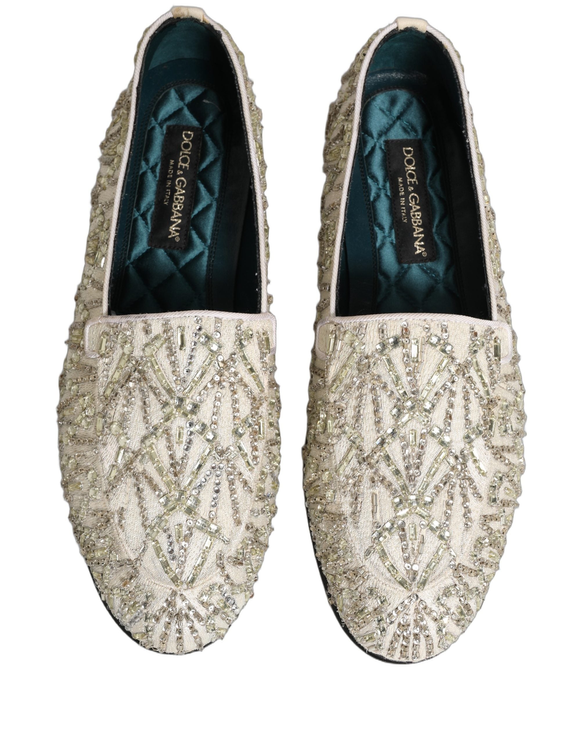 Dolce & Gabbana White Velvet Embroidered Dress Loafers Men's Shoes