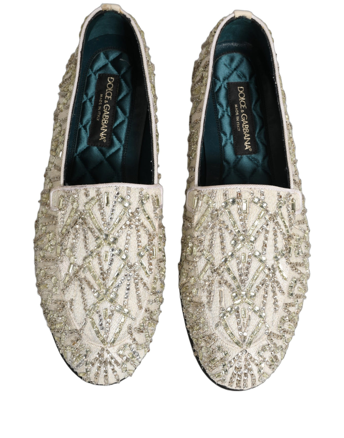 Dolce & Gabbana White Velvet Embroidered Dress Loafers Men's Shoes