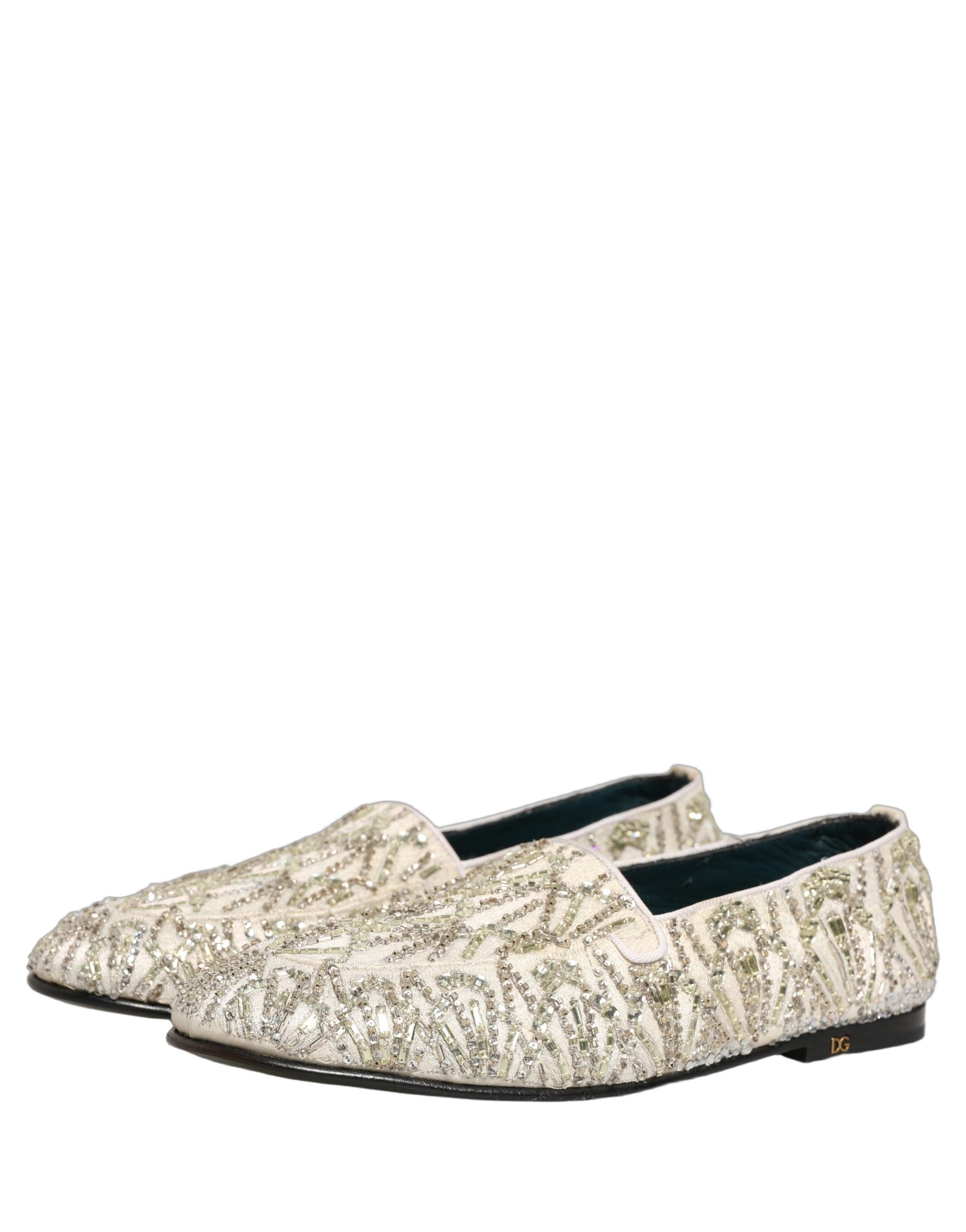 Dolce & Gabbana White Velvet Embroidered Dress Loafers Men's Shoes