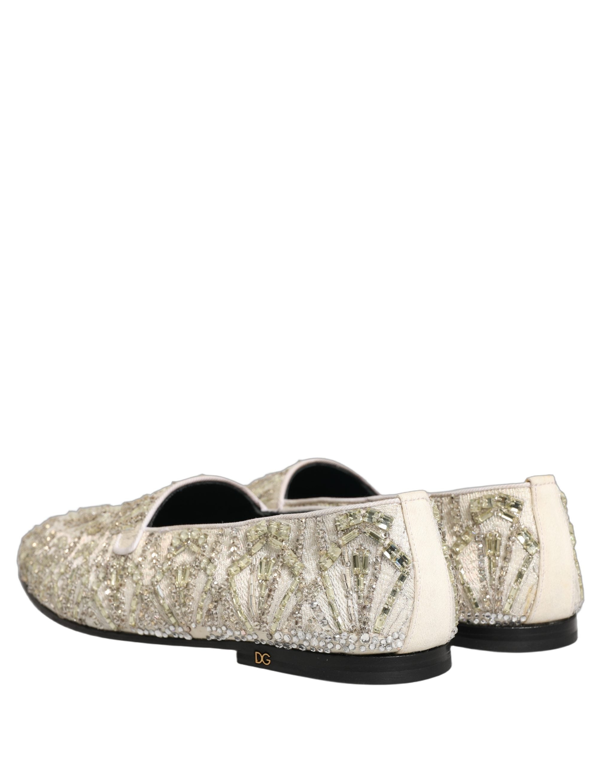 Dolce & Gabbana White Velvet Embroidered Dress Loafers Men's Shoes