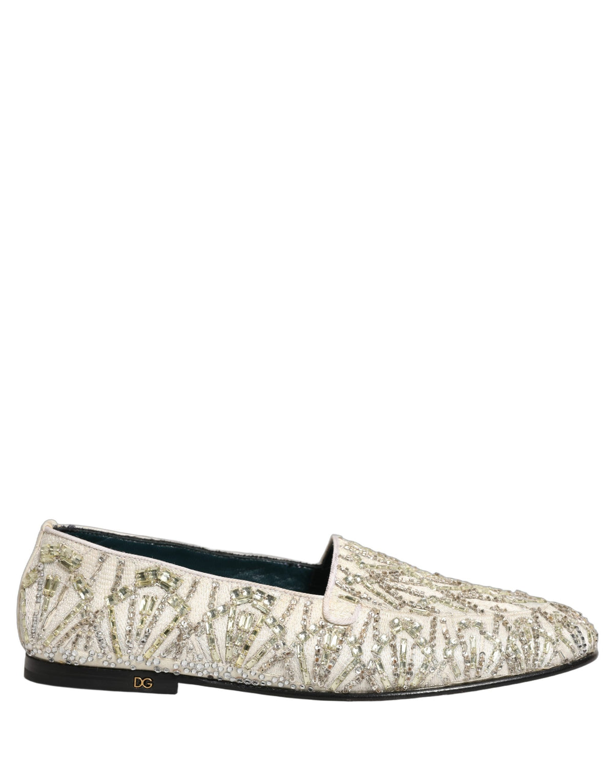 Dolce & Gabbana White Velvet Embroidered Dress Loafers Men's Shoes