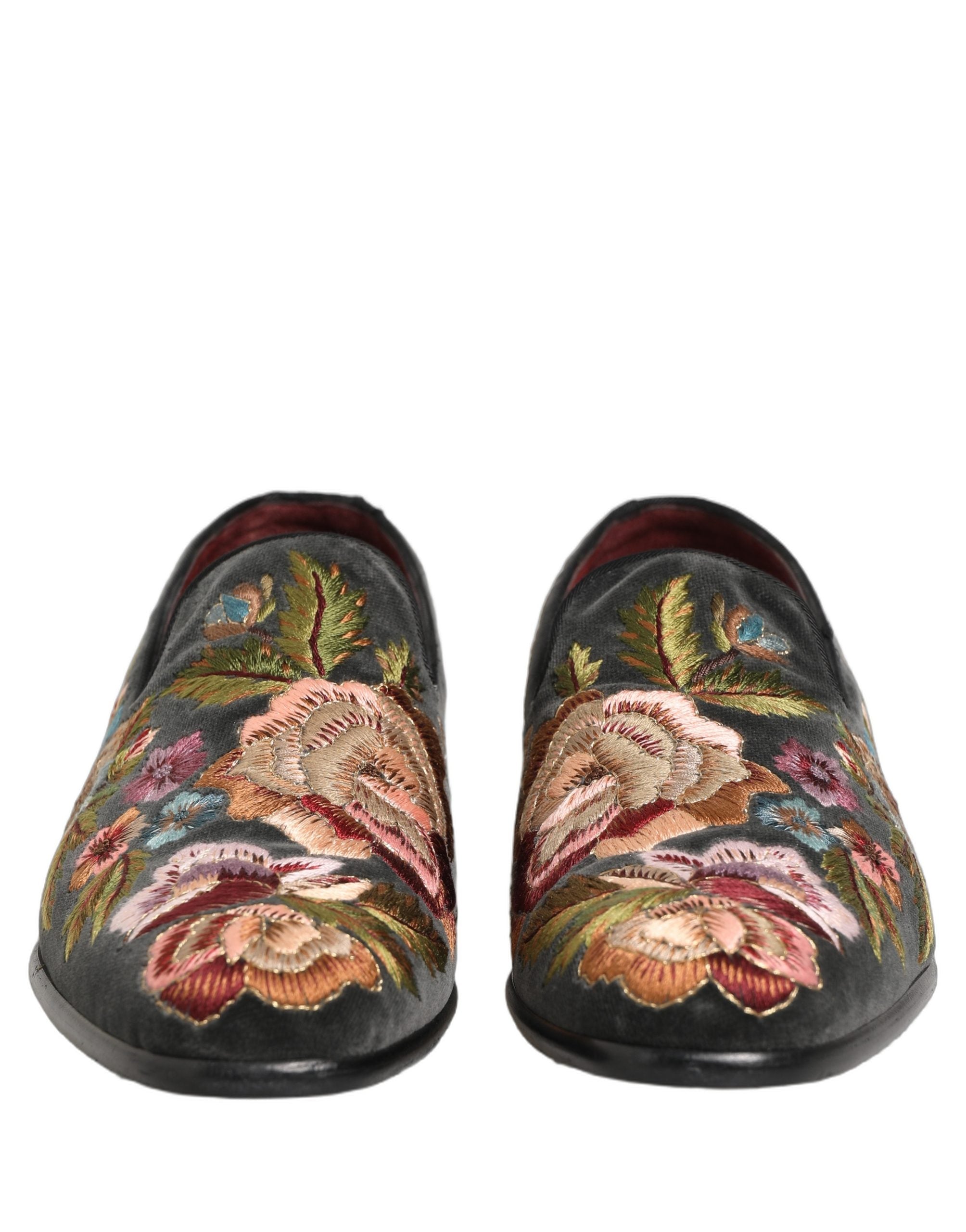 Dolce & Gabbana Black Velvet Floral Embroidery Loafers Men's Shoes (Pre-Owned)