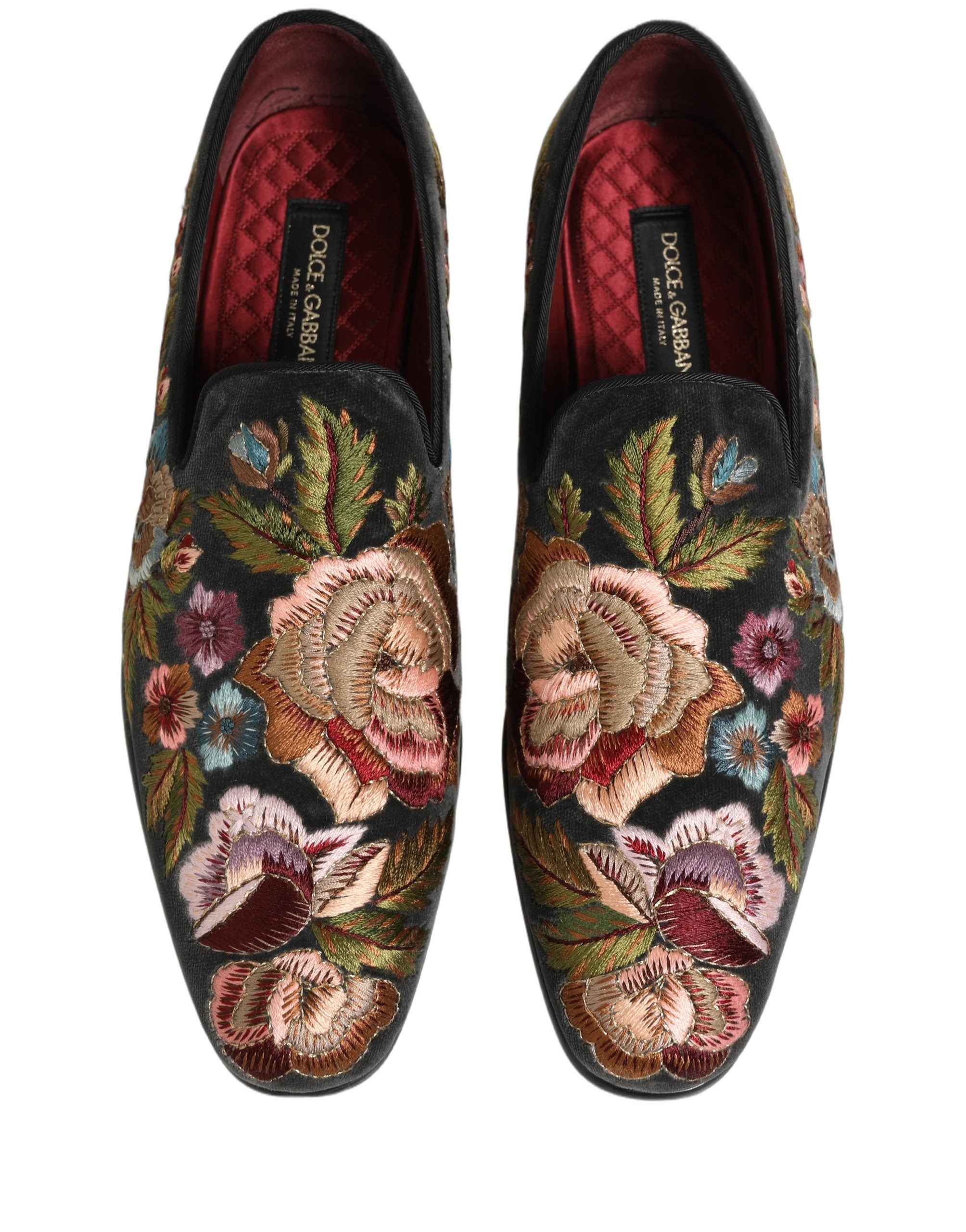 Dolce & Gabbana Black Velvet Floral Embroidery Loafers Men's Shoes (Pre-Owned)