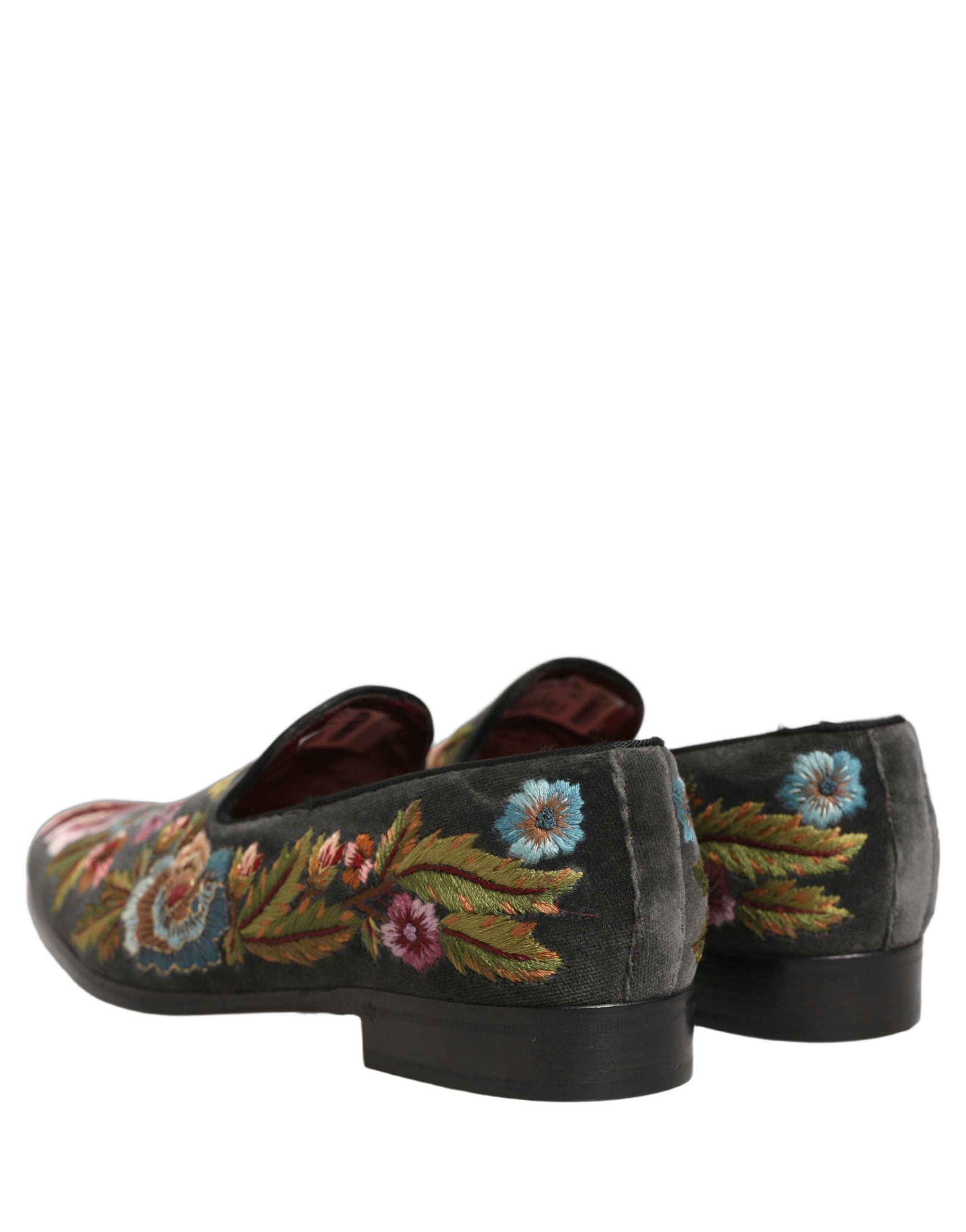 Dolce & Gabbana Black Velvet Floral Embroidery Loafers Men's Shoes (Pre-Owned)