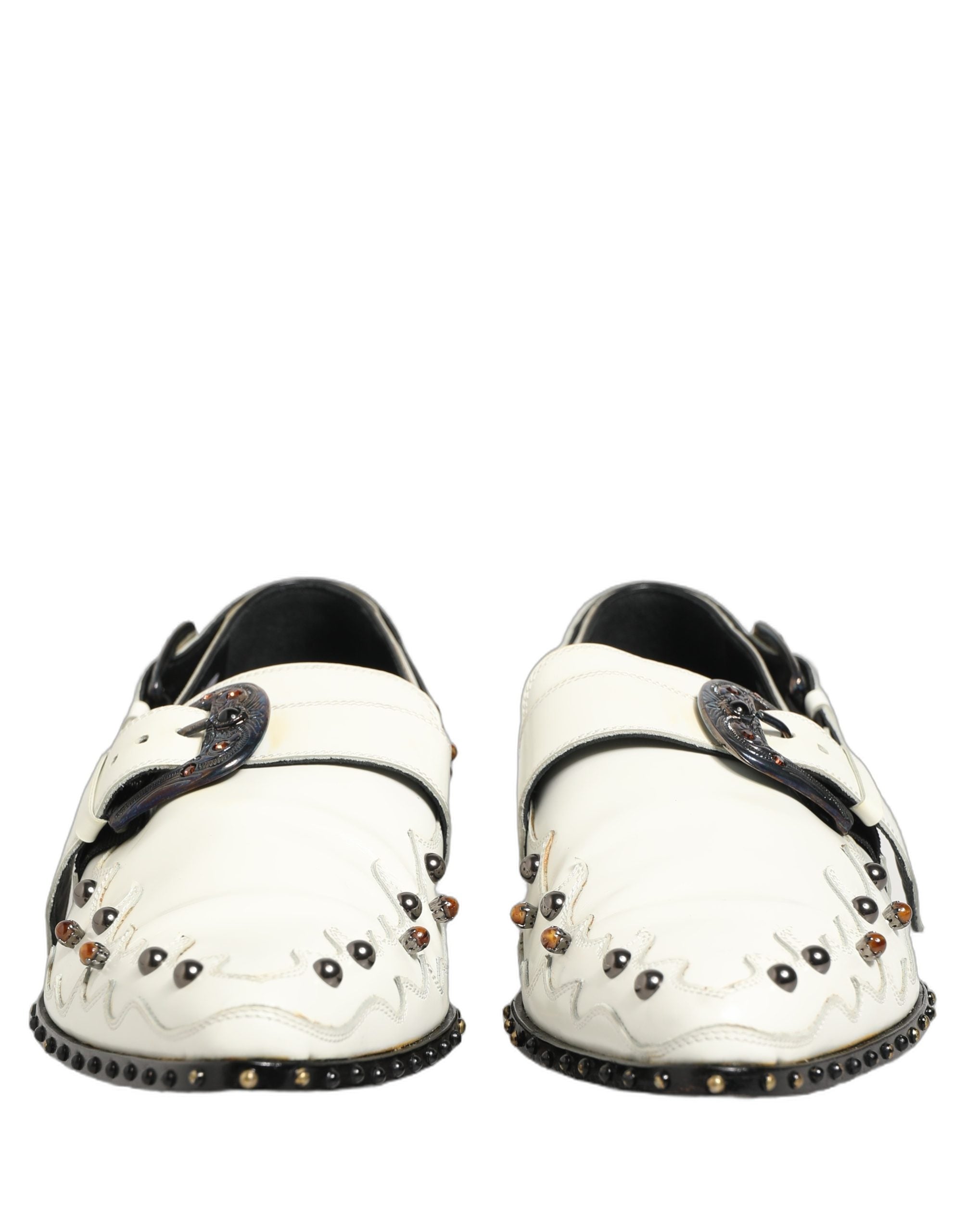 Dolce & Gabbana White Studded Formal Dress Monk Strap Men's Shoes (Pre-Owned)