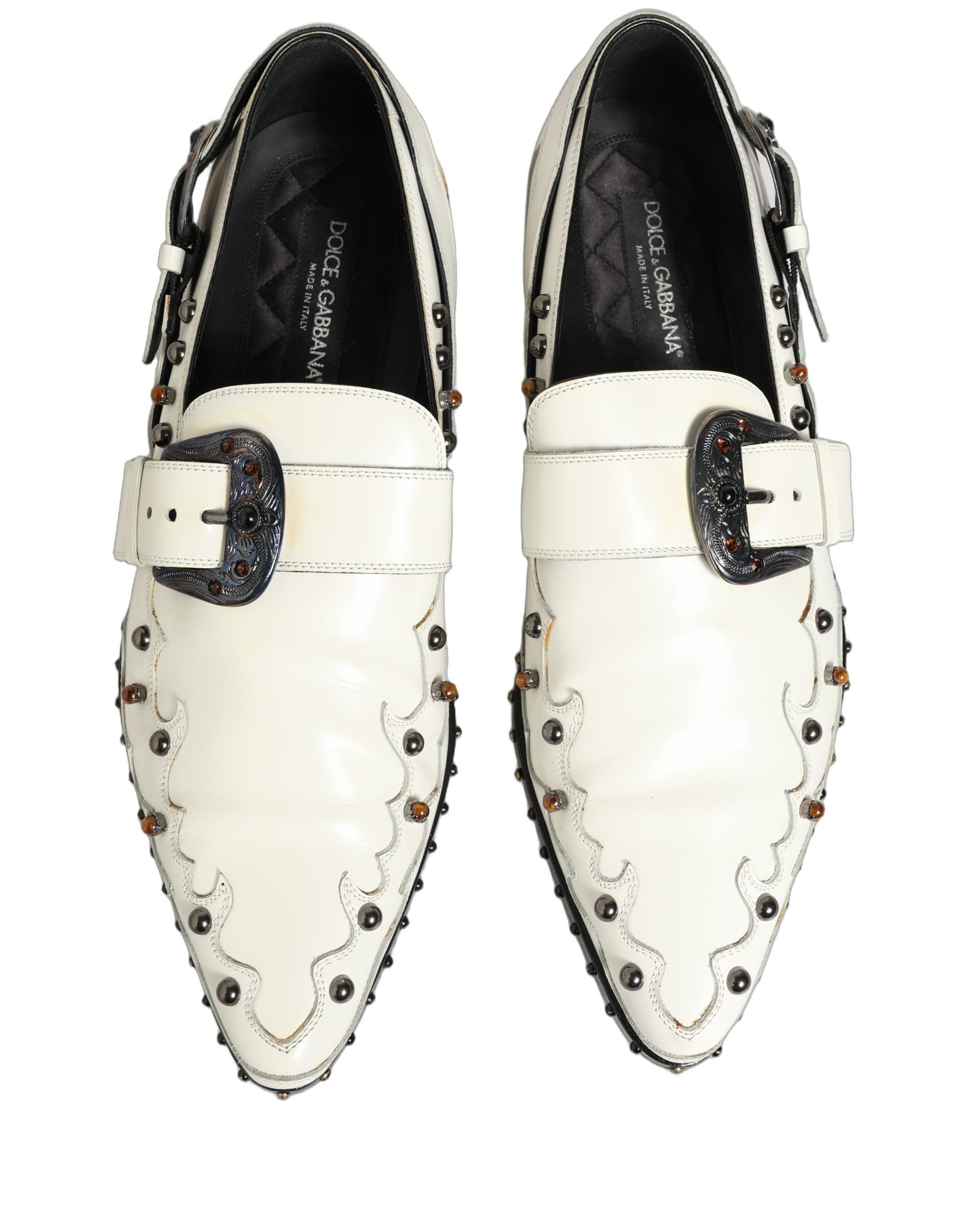 Dolce & Gabbana White Studded Formal Dress Monk Strap Men's Shoes (Pre-Owned)