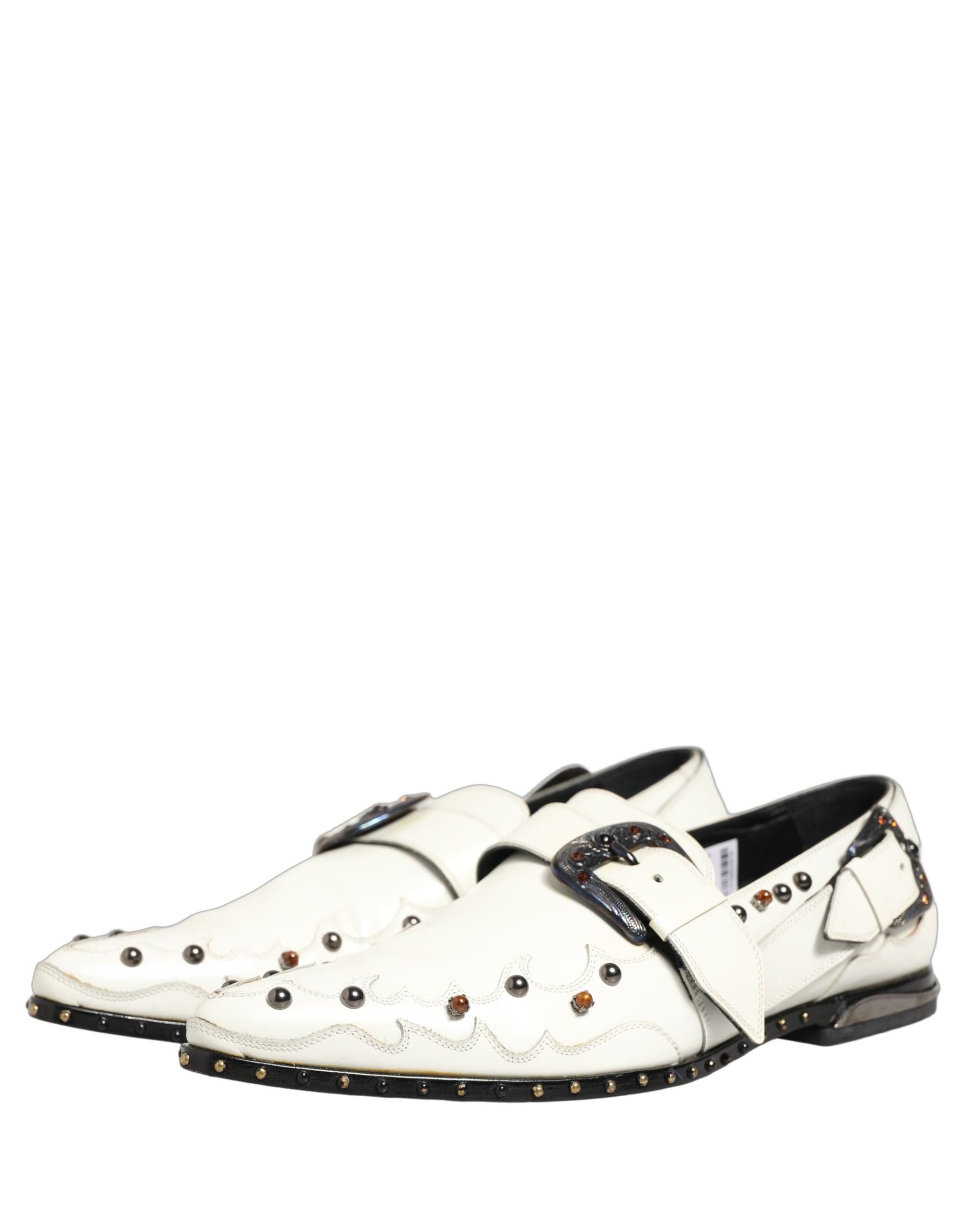 Dolce & Gabbana White Studded Formal Dress Monk Strap Men's Shoes (Pre-Owned)