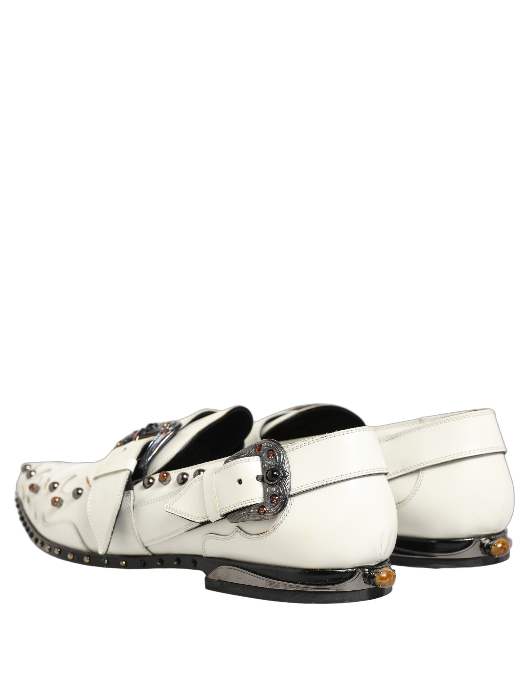 Dolce & Gabbana White Studded Formal Dress Monk Strap Men's Shoes (Pre-Owned)