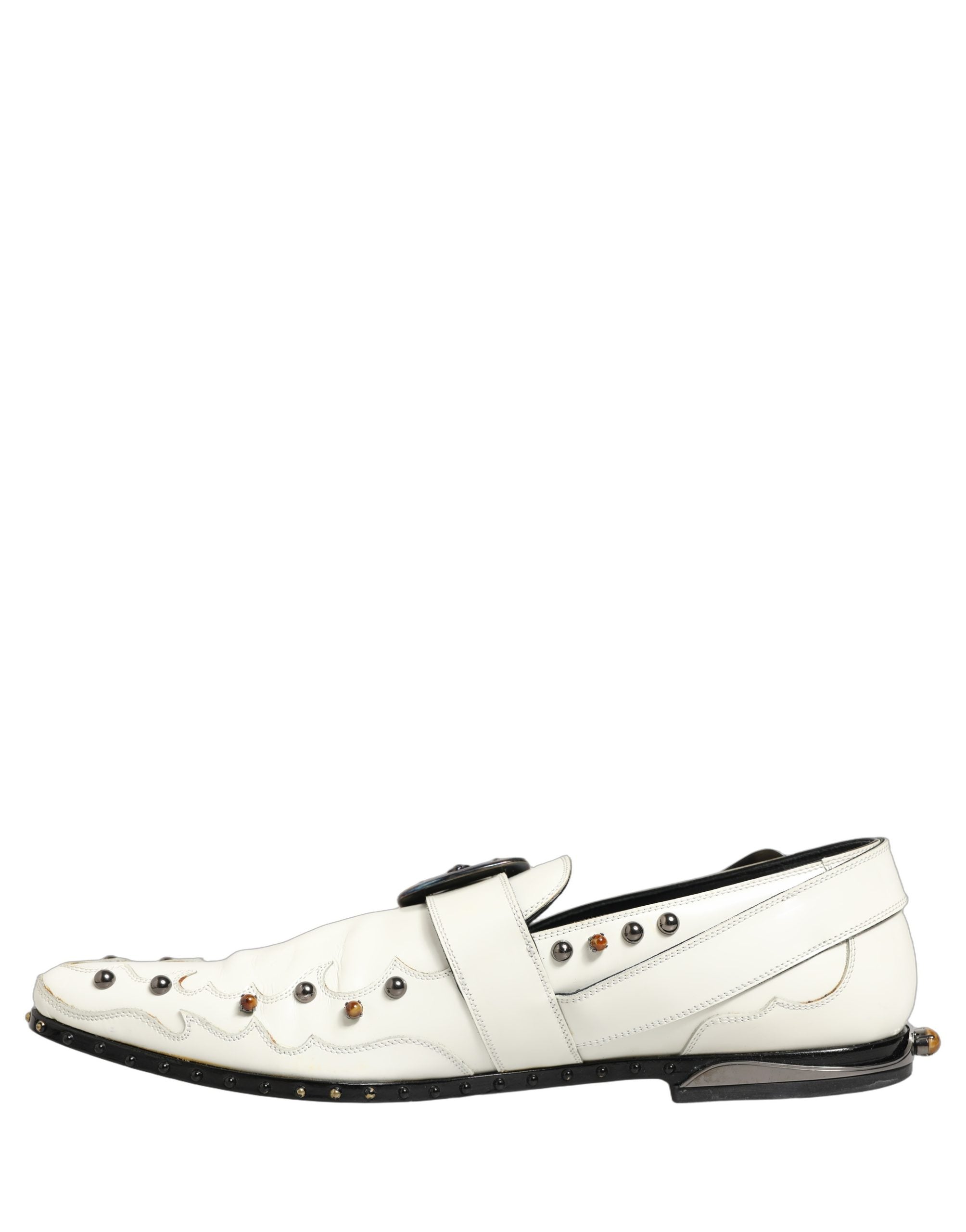 Dolce & Gabbana White Studded Formal Dress Monk Strap Men's Shoes (Pre-Owned)