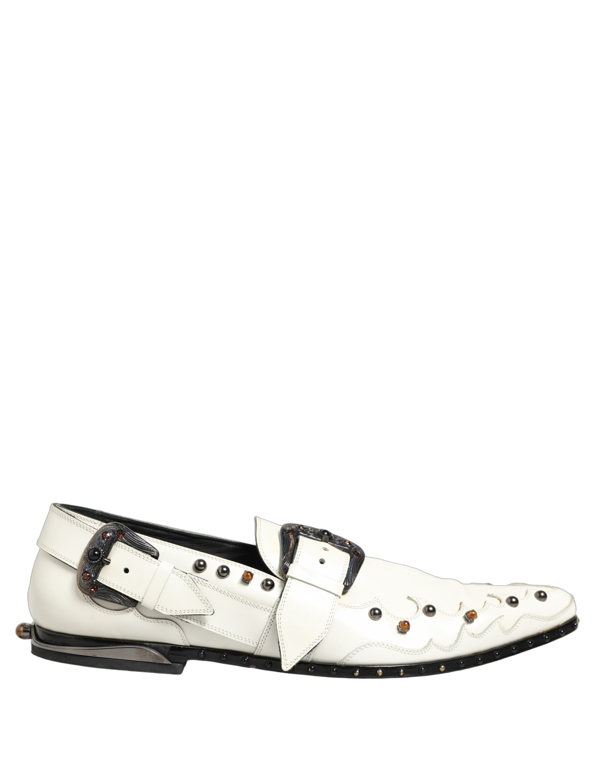 Dolce & Gabbana White Studded Formal Dress Monk Strap Men's Shoes (Pre-Owned)
