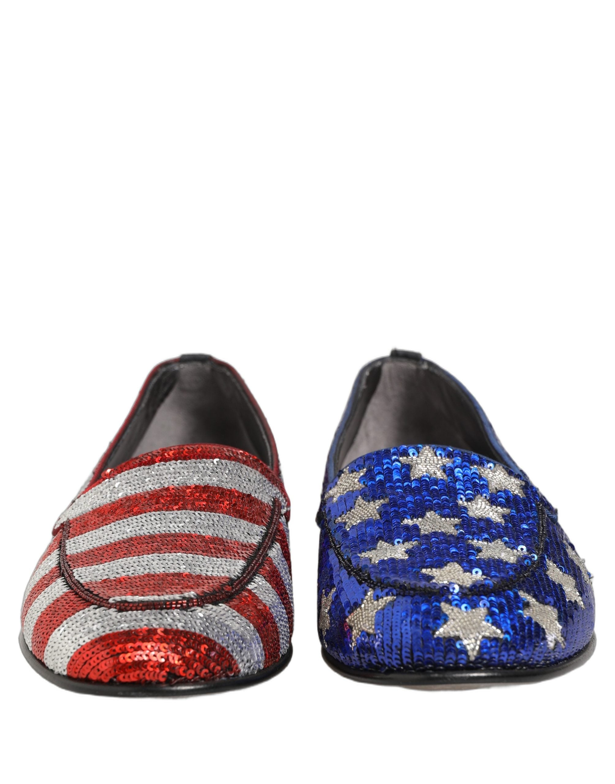 Dolce & Gabbana Multicolor Flag Sequin Dress Loafers Men's Shoes