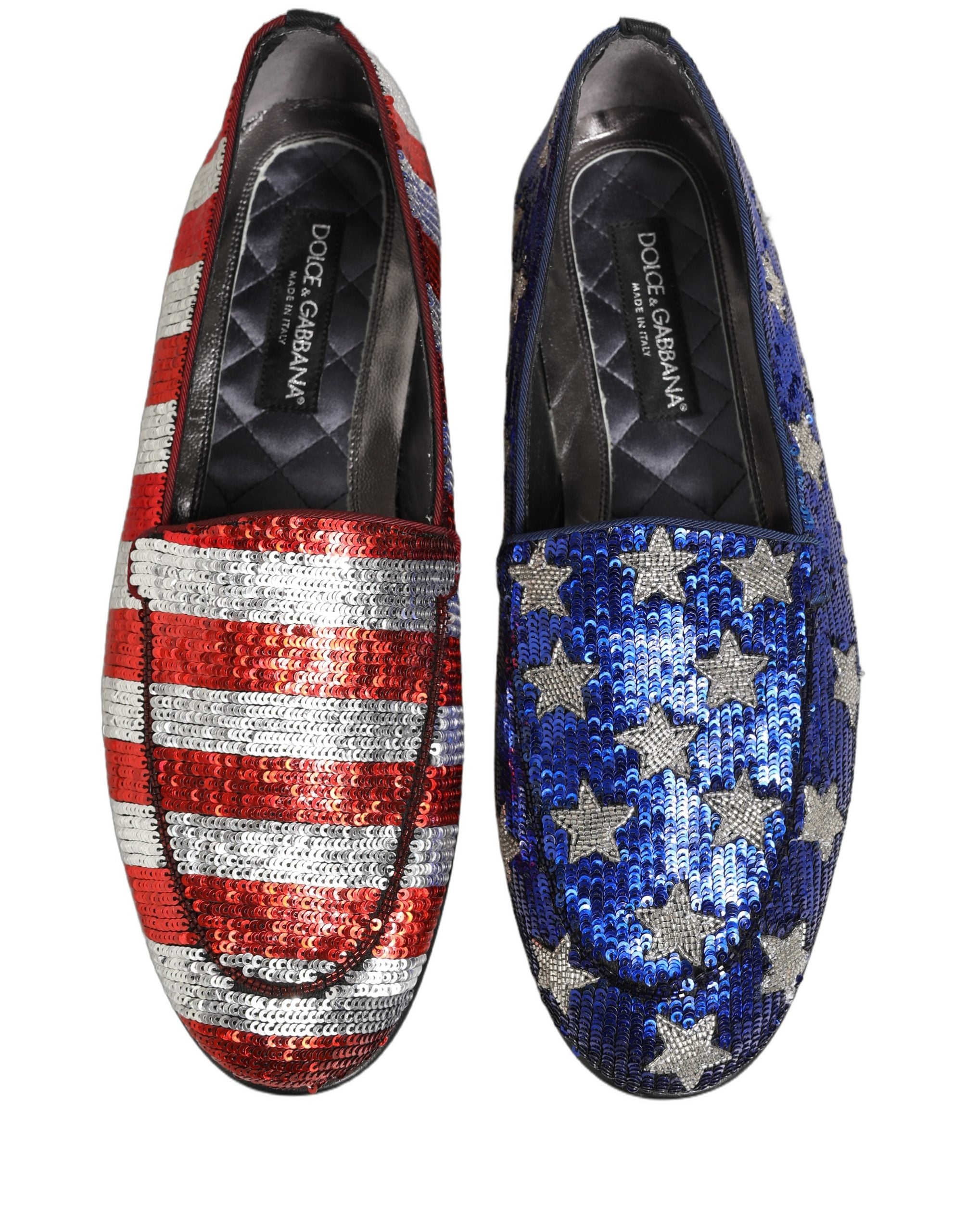 Dolce & Gabbana Multicolor Flag Sequin Dress Loafers Men's Shoes