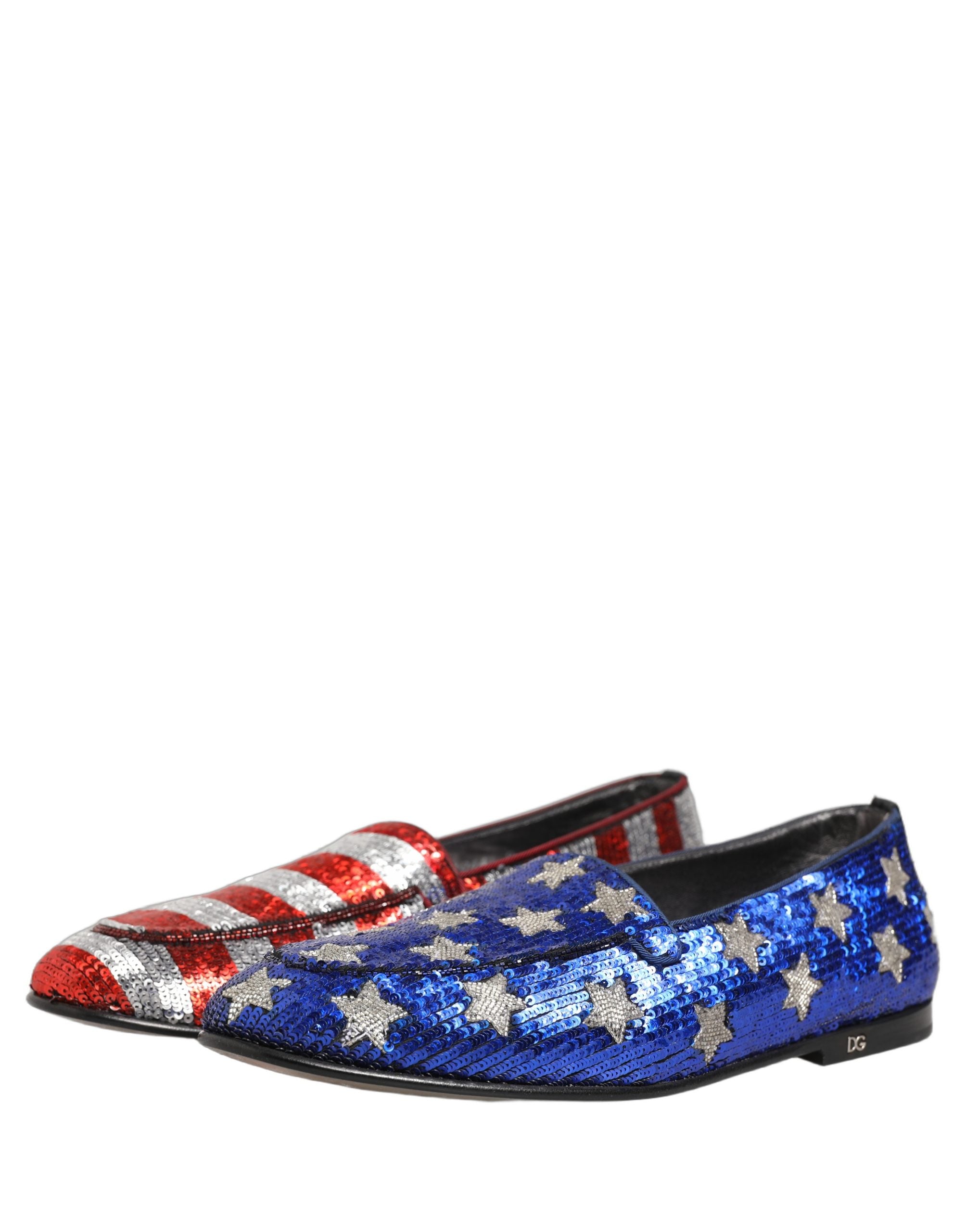 Dolce & Gabbana Multicolor Flag Sequin Dress Loafers Men's Shoes