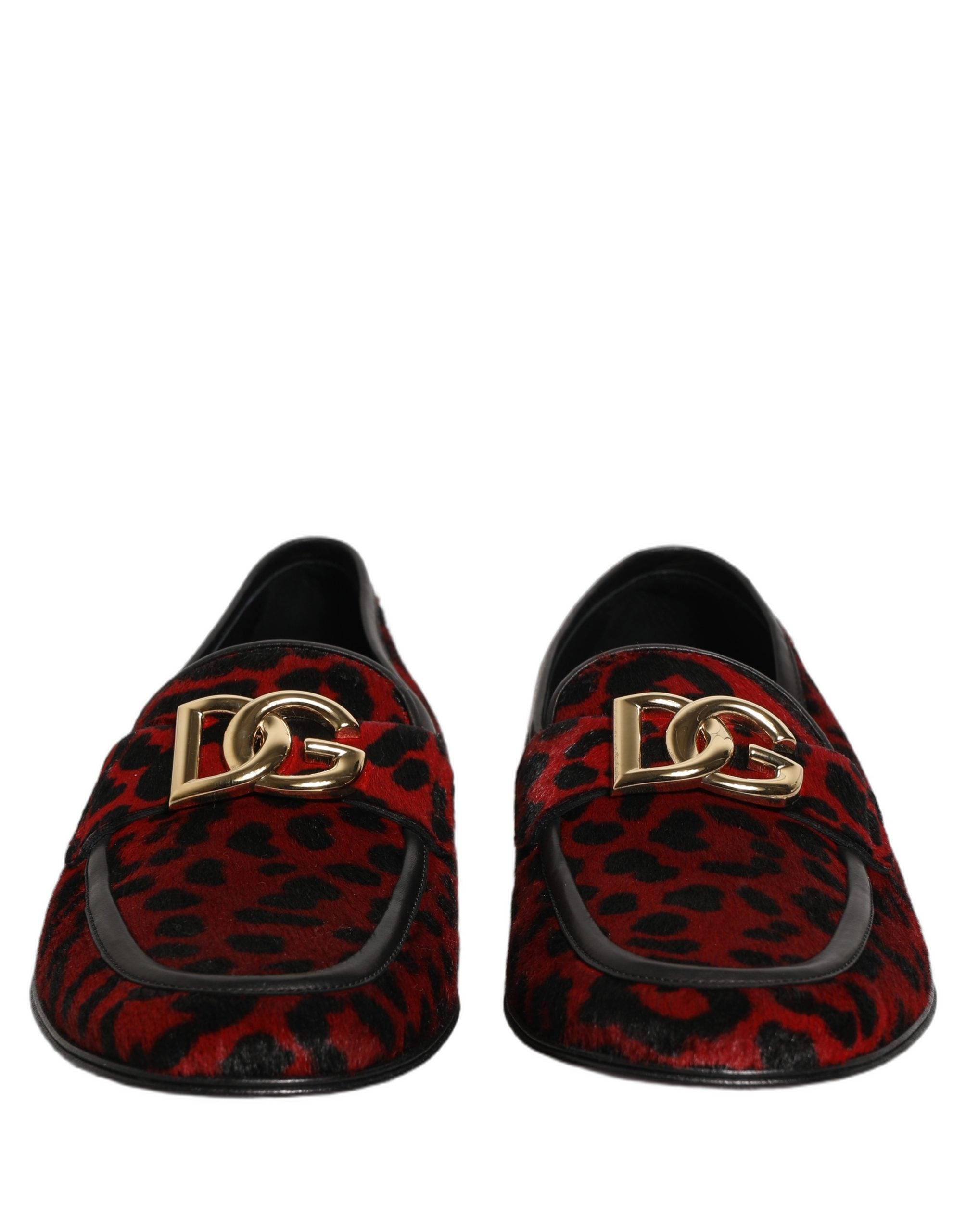 Dolce & Gabbana Red Leopard Print Pony Hair Dress Loafers Men's Shoes