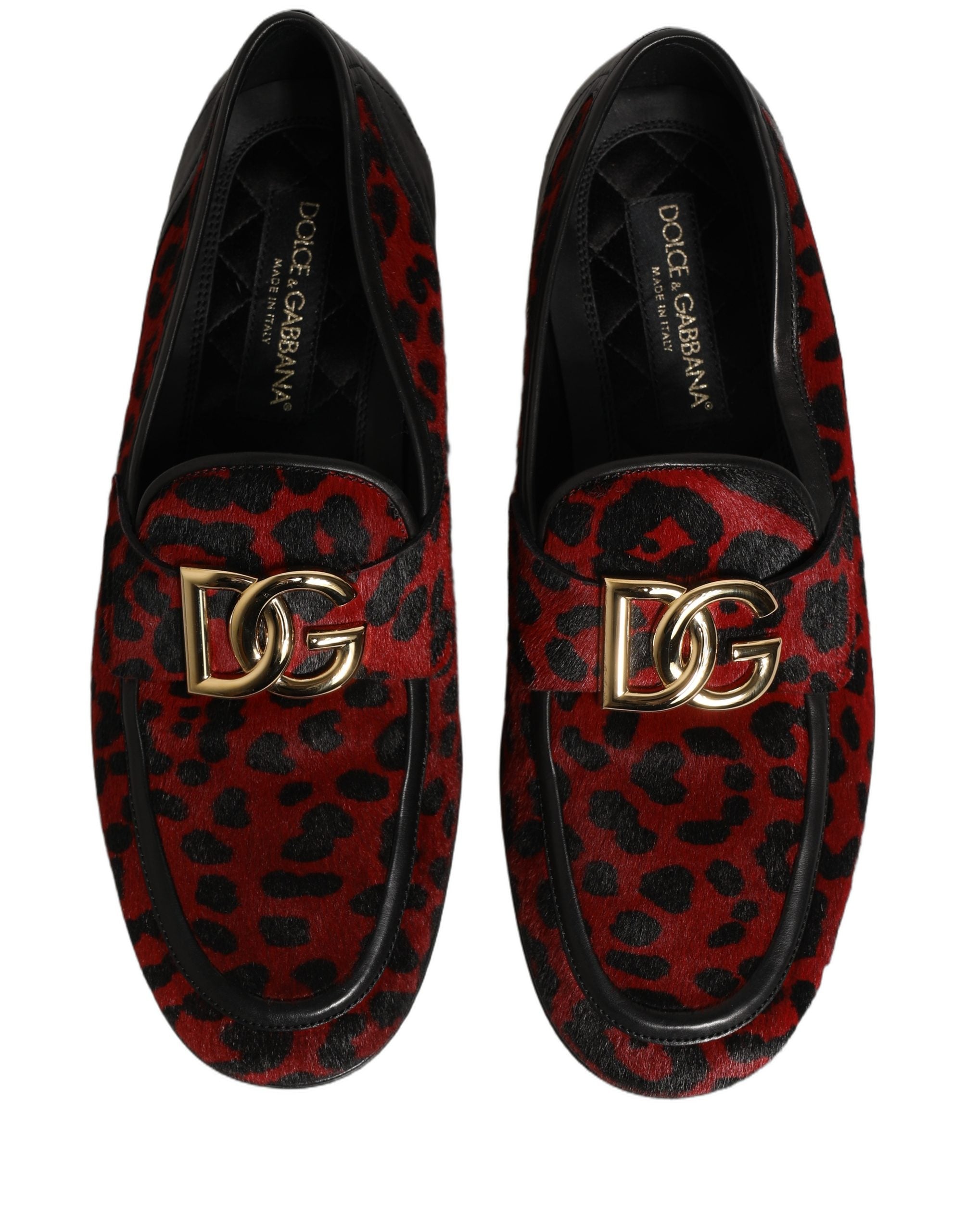 Dolce & Gabbana Red Leopard Print Pony Hair Dress Loafers Men's Shoes