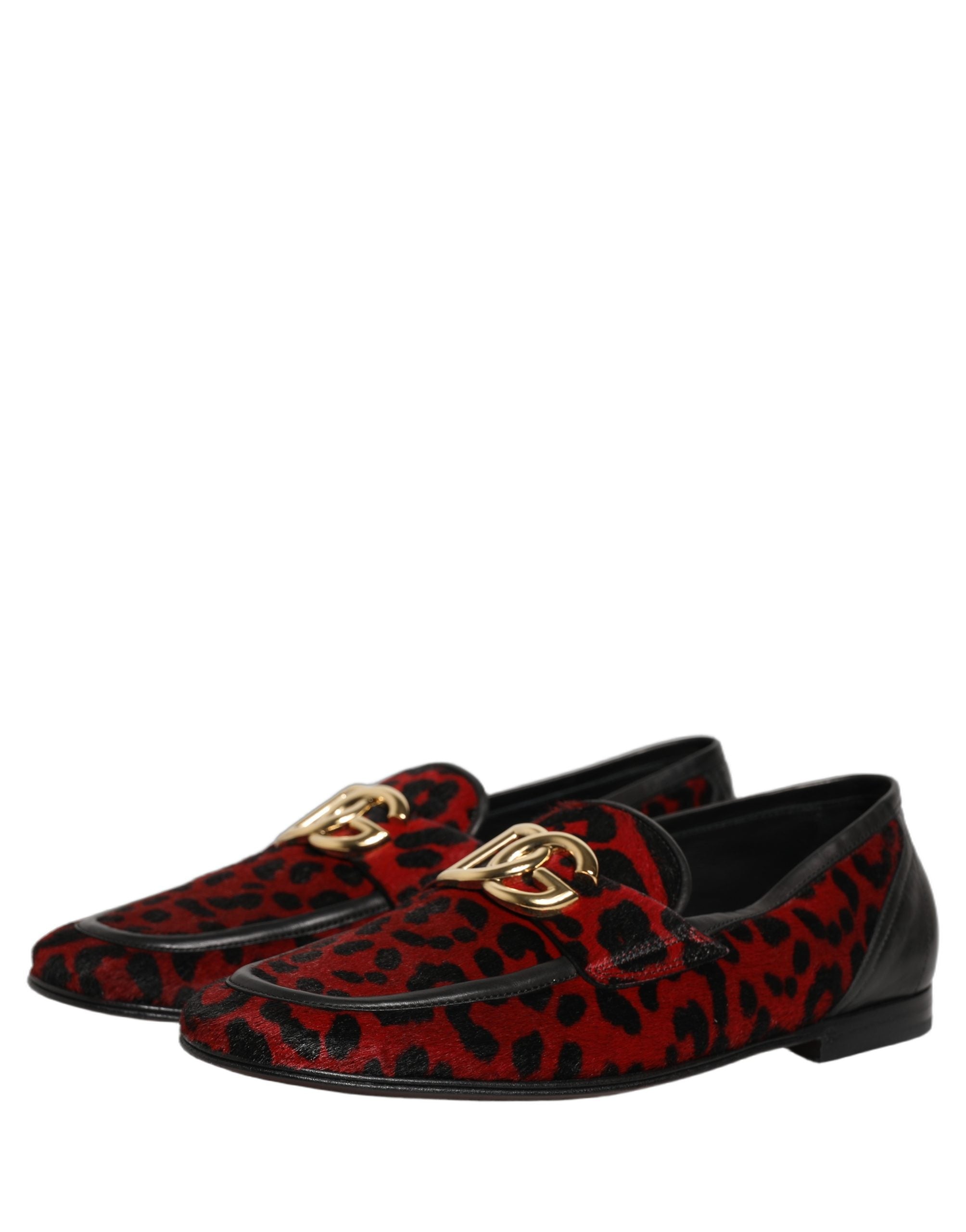 Dolce & Gabbana Red Leopard Print Pony Hair Dress Loafers Men's Shoes
