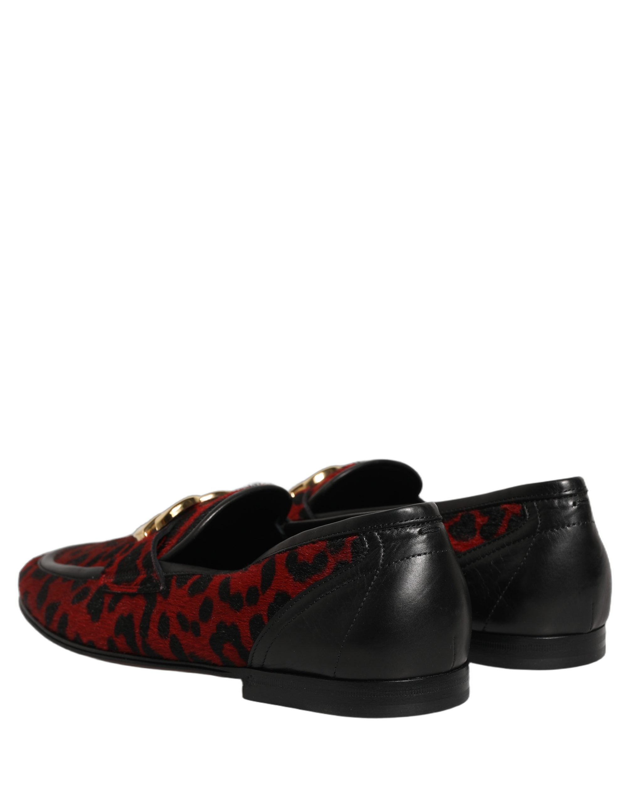 Dolce & Gabbana Red Leopard Print Pony Hair Dress Loafers Men's Shoes