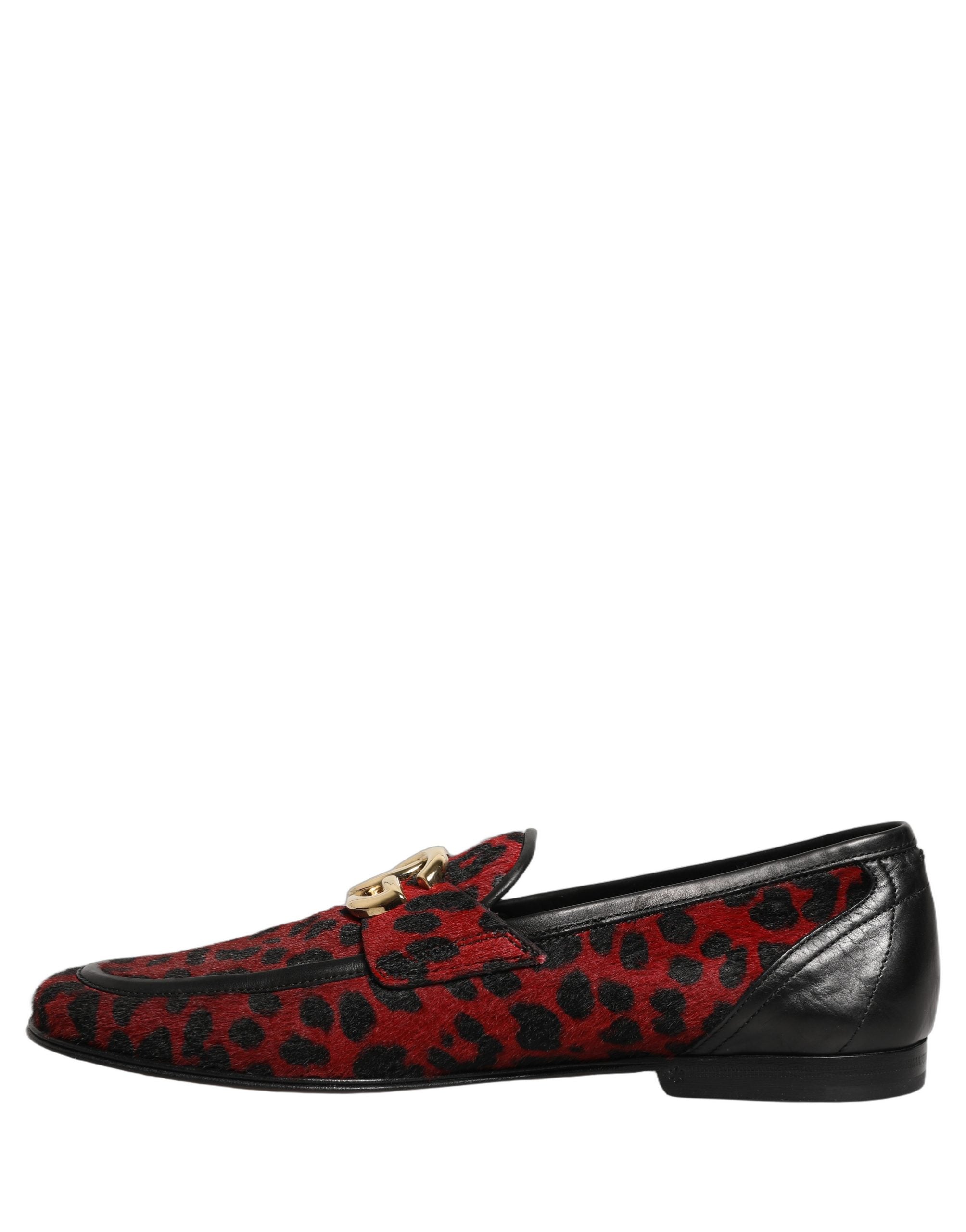 Dolce & Gabbana Red Leopard Print Pony Hair Dress Loafers Men's Shoes