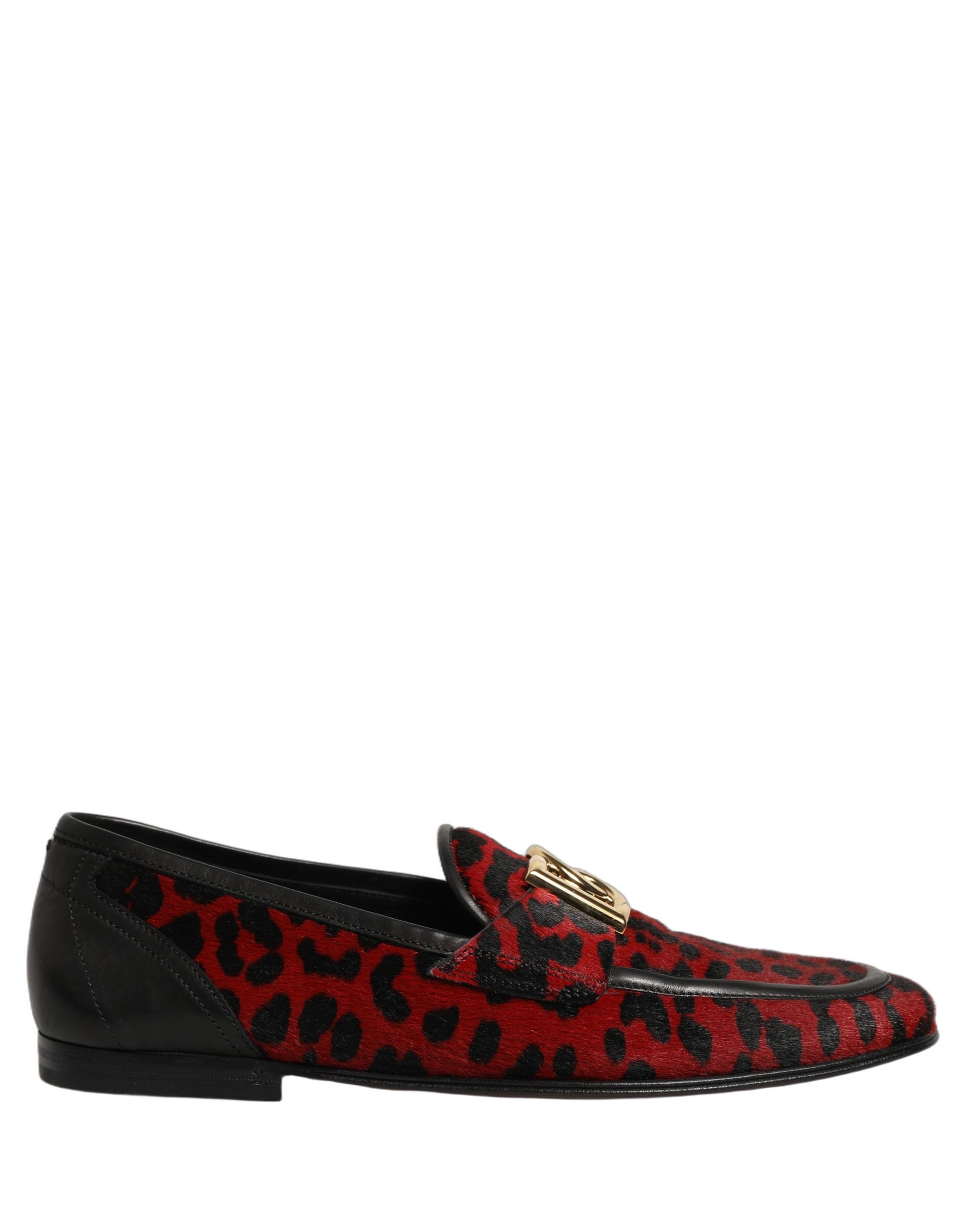Dolce & Gabbana Red Leopard Print Pony Hair Dress Loafers Men's Shoes