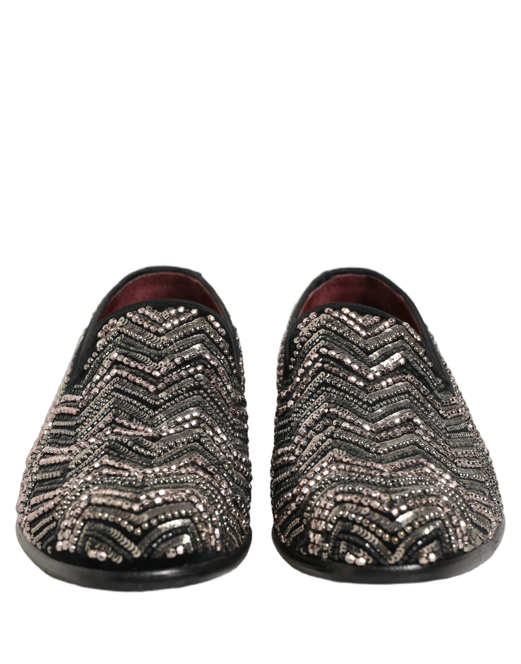 Dolce & Gabbana Black Velvet Floral Embellished Loafers Men's Shoes (Pre-Owned)