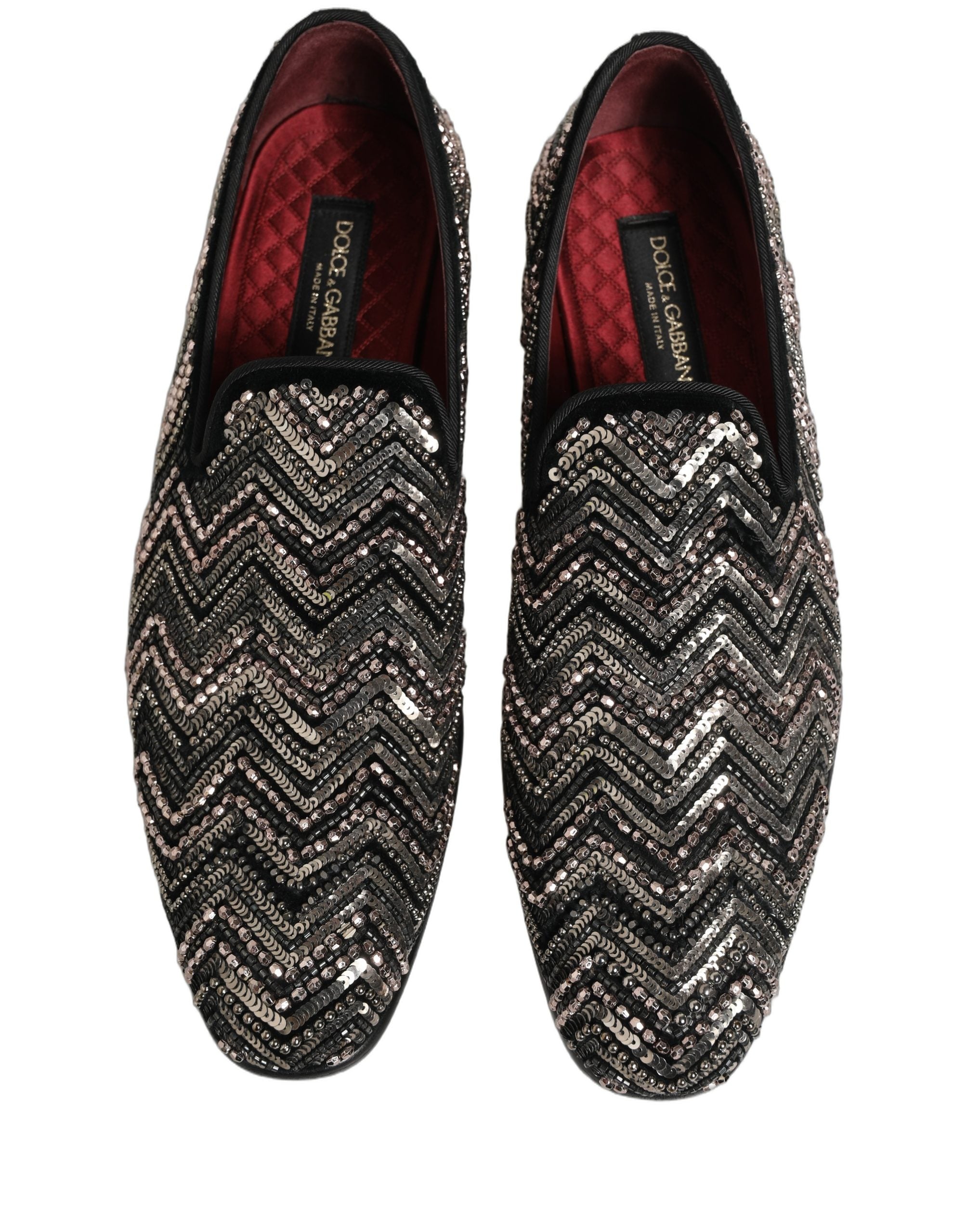 Dolce & Gabbana Black Velvet Floral Embellished Loafers Men's Shoes (Pre-Owned)