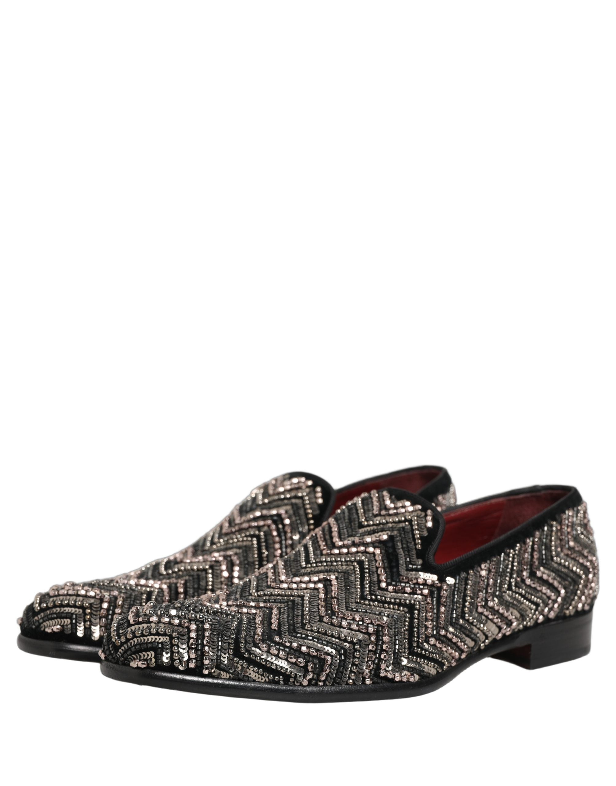 Dolce & Gabbana Black Velvet Floral Embellished Loafers Men's Shoes (Pre-Owned)
