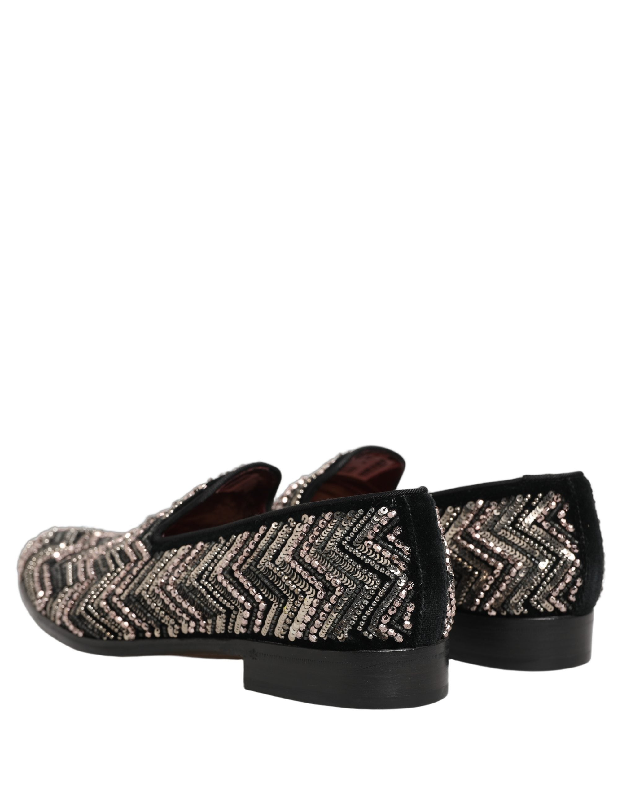 Dolce & Gabbana Black Velvet Floral Embellished Loafers Men's Shoes (Pre-Owned)