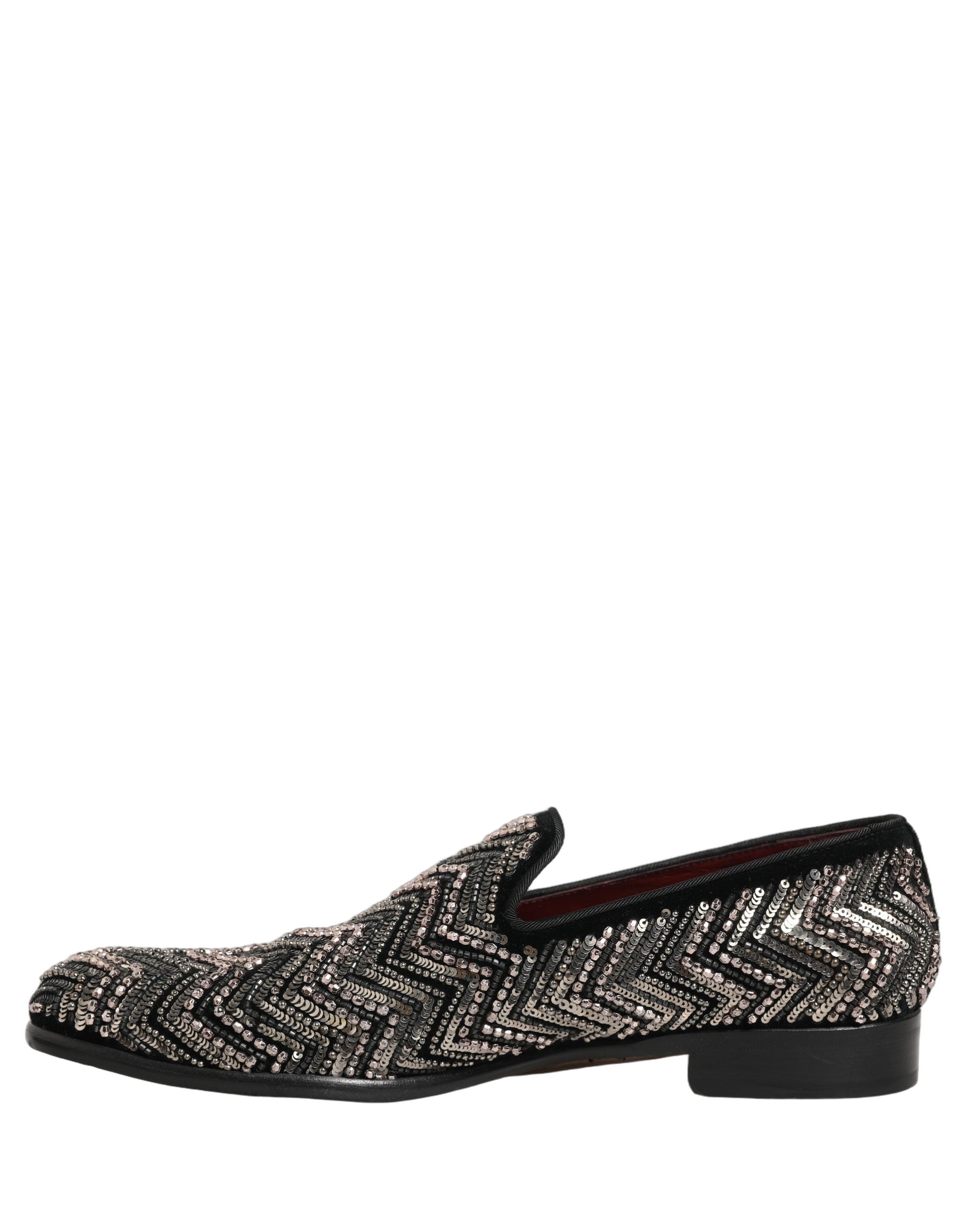Dolce & Gabbana Black Velvet Floral Embellished Loafers Men's Shoes (Pre-Owned)