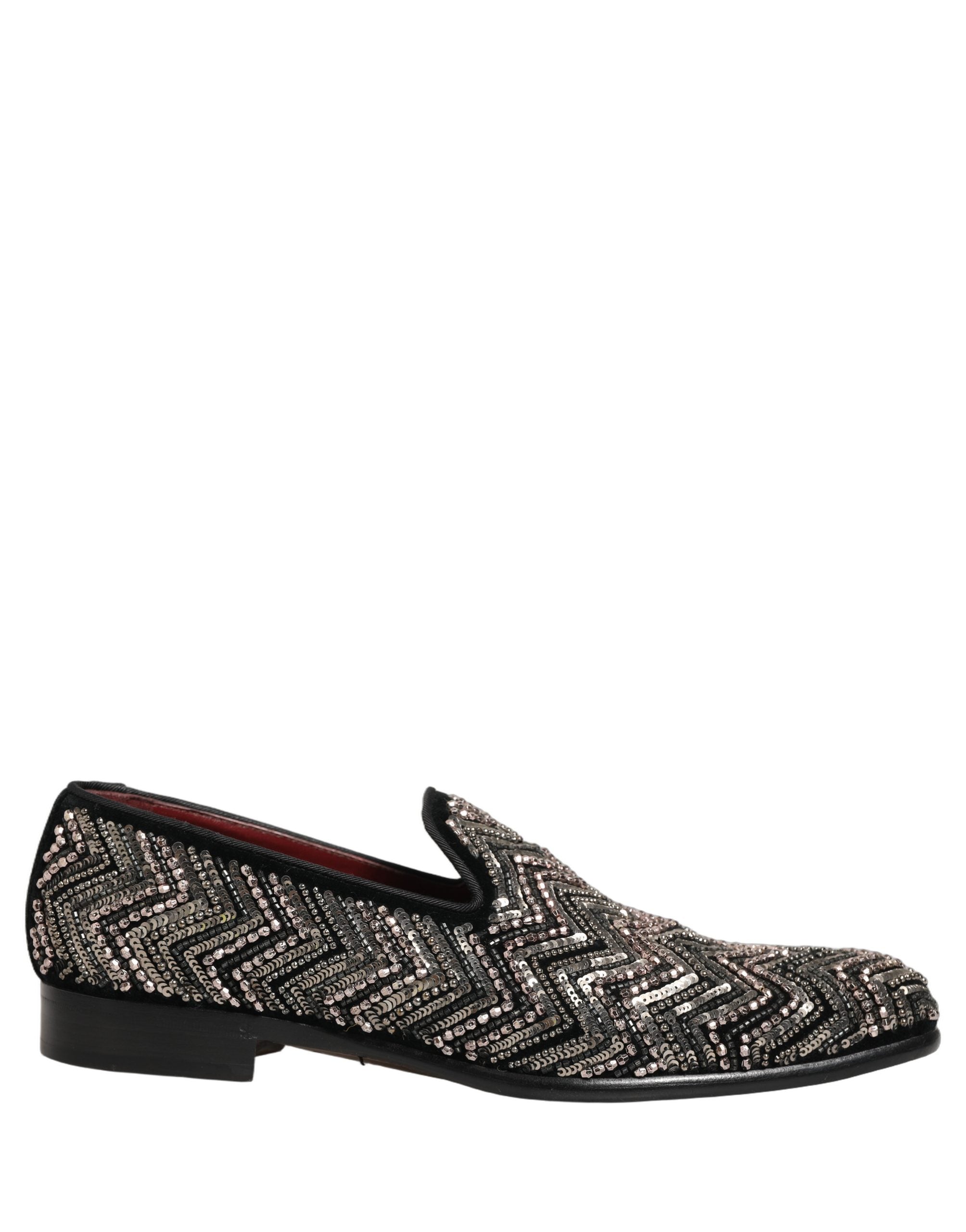 Dolce & Gabbana Black Velvet Floral Embellished Loafers Men's Shoes (Pre-Owned)