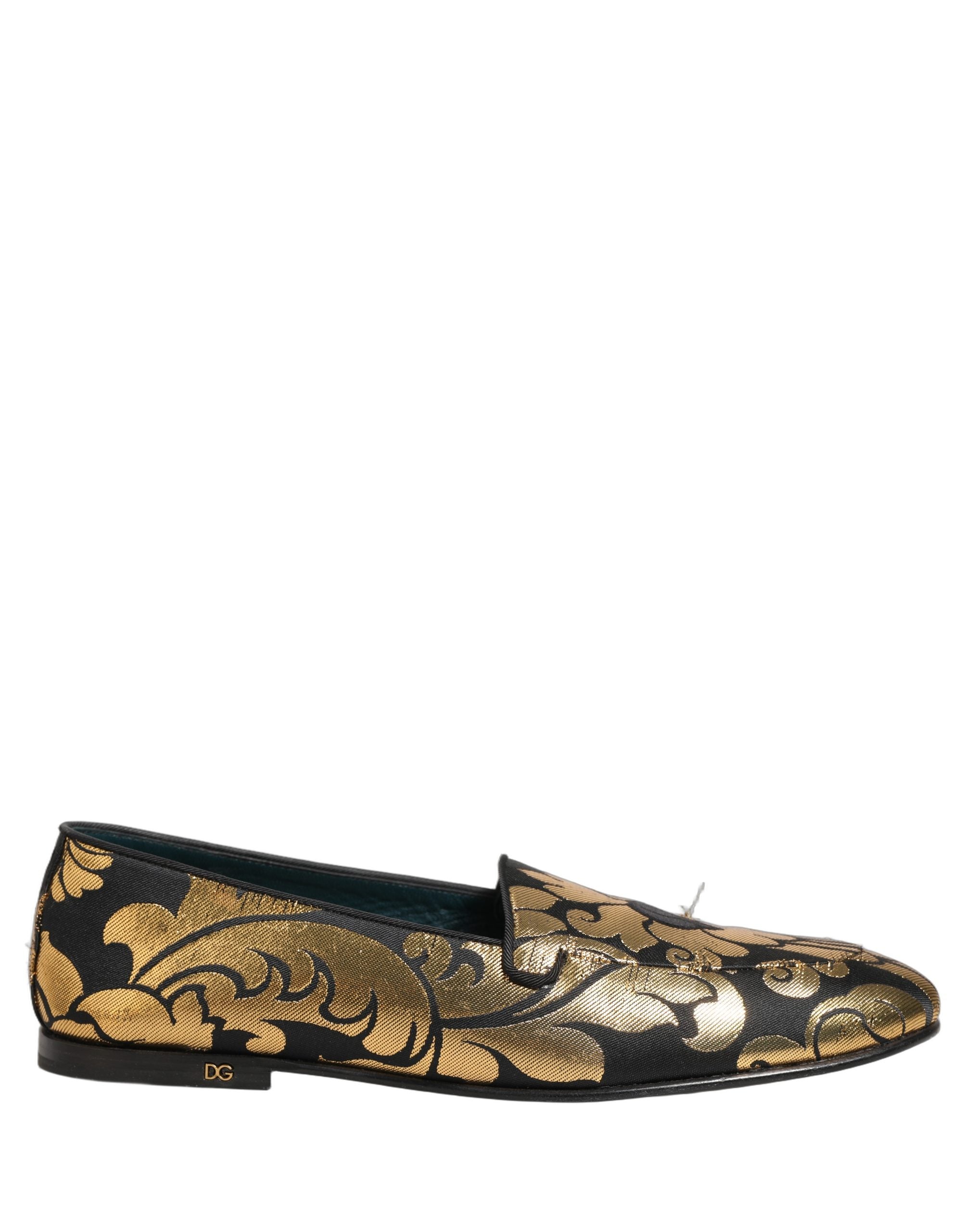 Dolce & Gabbana Black Gold Floral Jacquard Dress Loafers Men's Shoes (Pre-Owned)