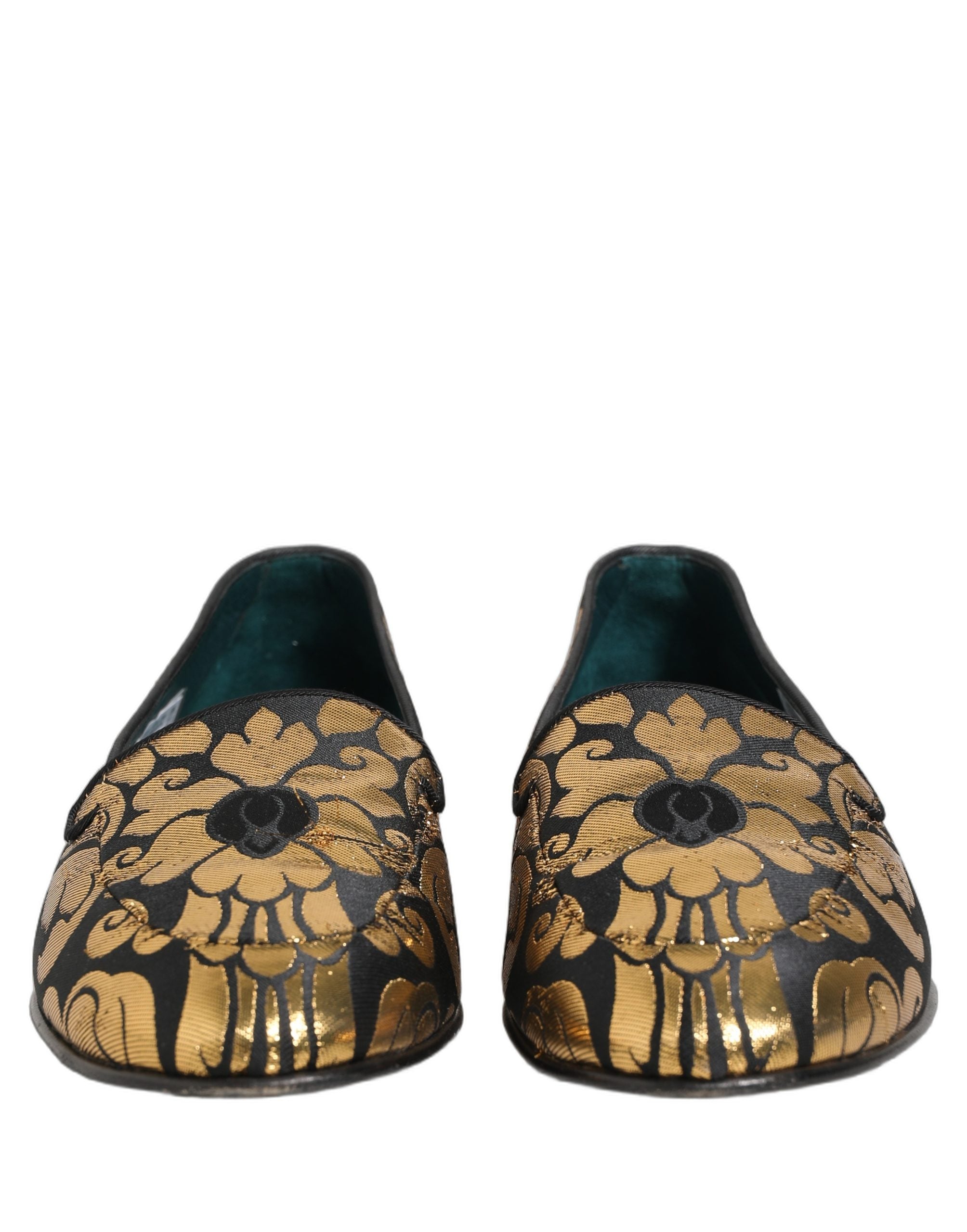 Dolce & Gabbana Black Gold Floral Jacquard Dress Loafers Men's Shoes (Pre-Owned)