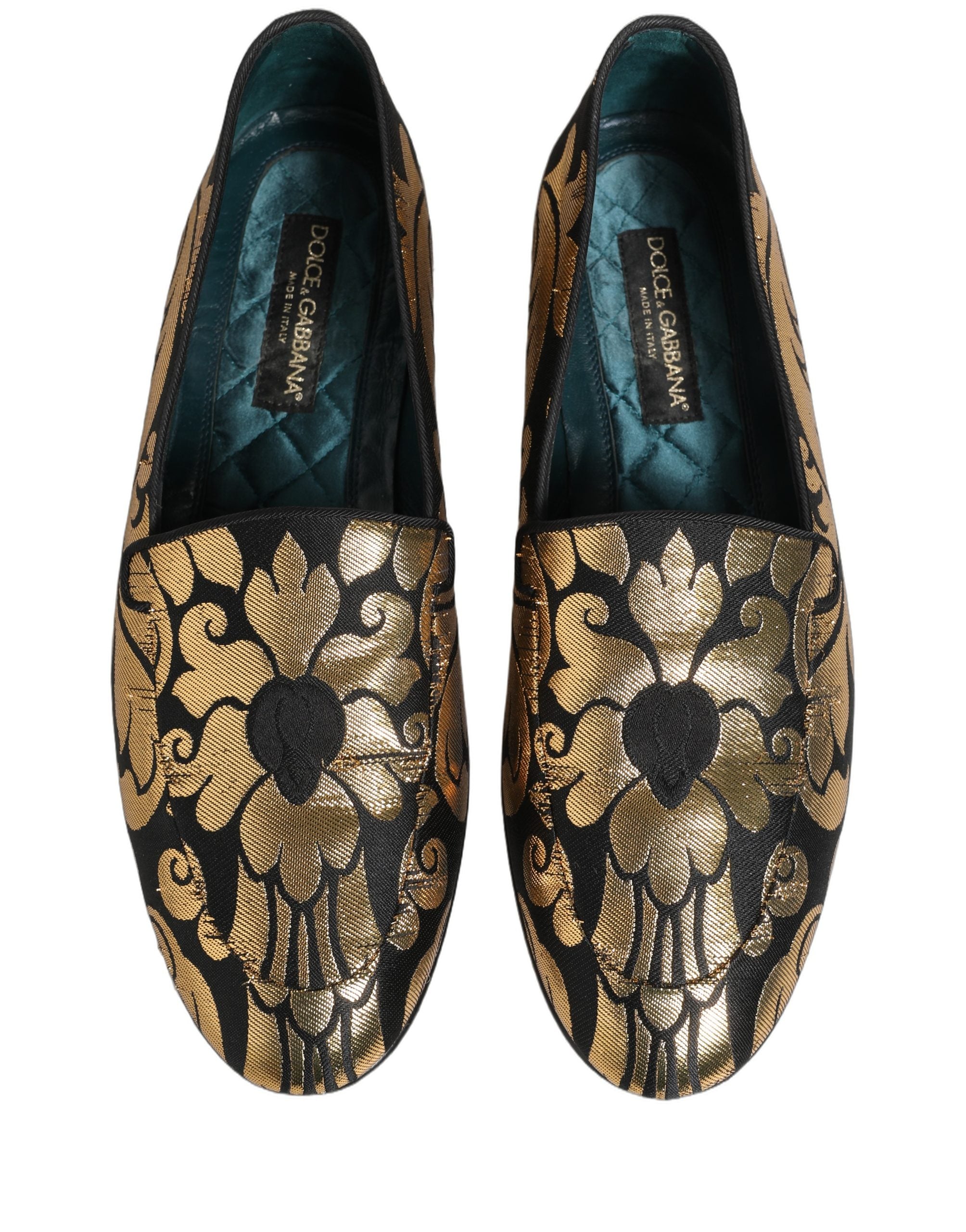 Dolce & Gabbana Black Gold Floral Jacquard Dress Loafers Men's Shoes (Pre-Owned)