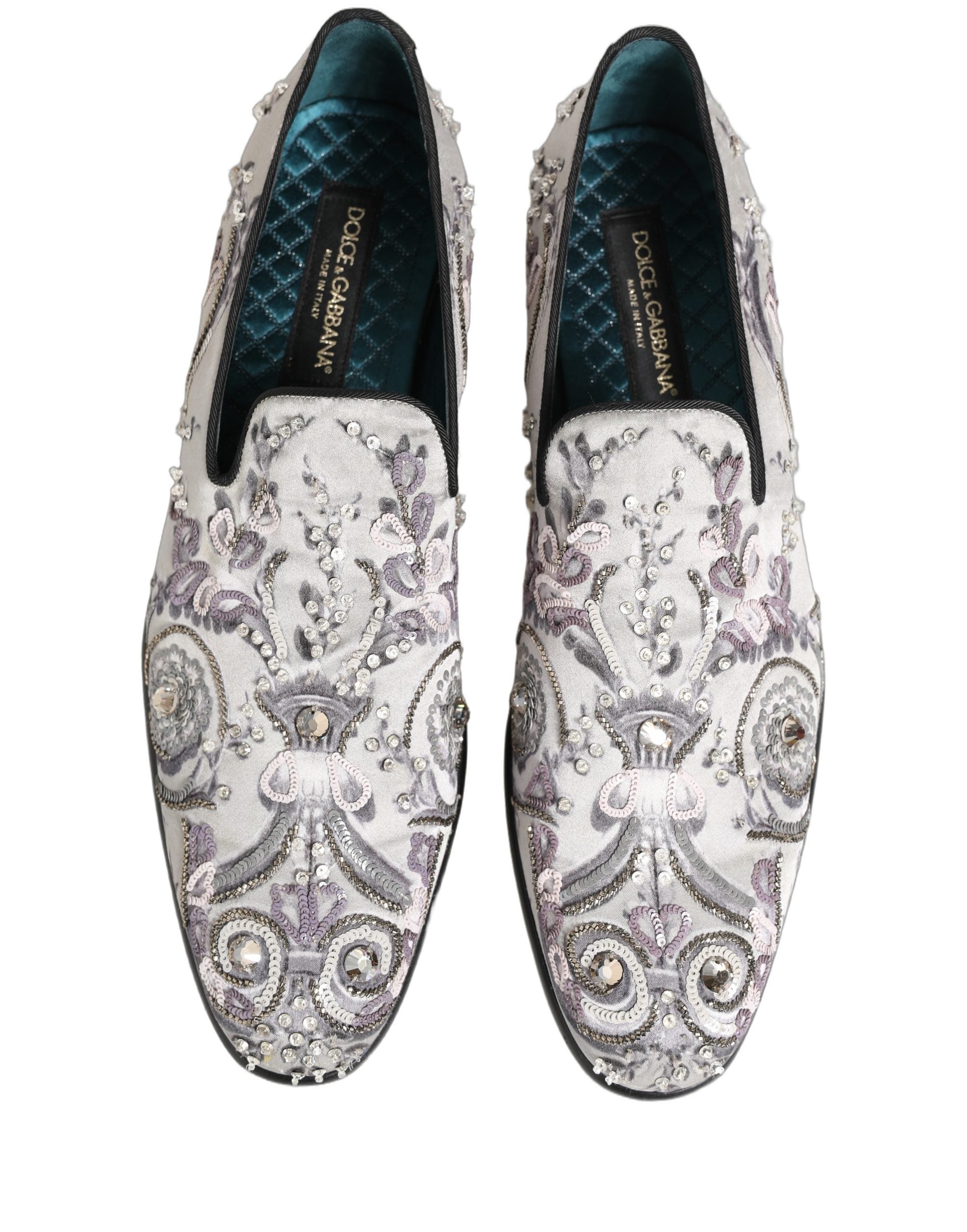 Dolce & Gabbana White Sequined Formal Slip On Loafers Men's Shoes (Pre-Owned)