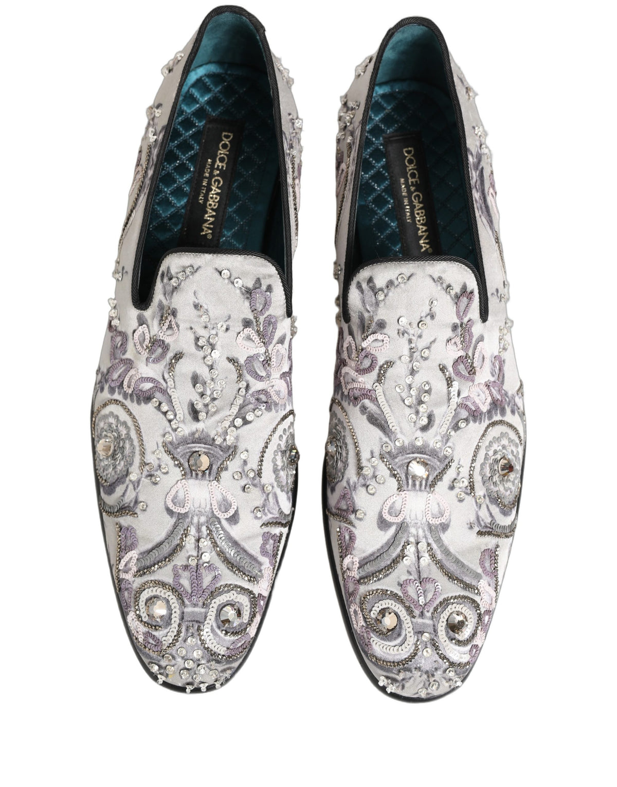 Dolce & Gabbana White Sequined Formal Slip On Loafers Men's Shoes (Pre-Owned)