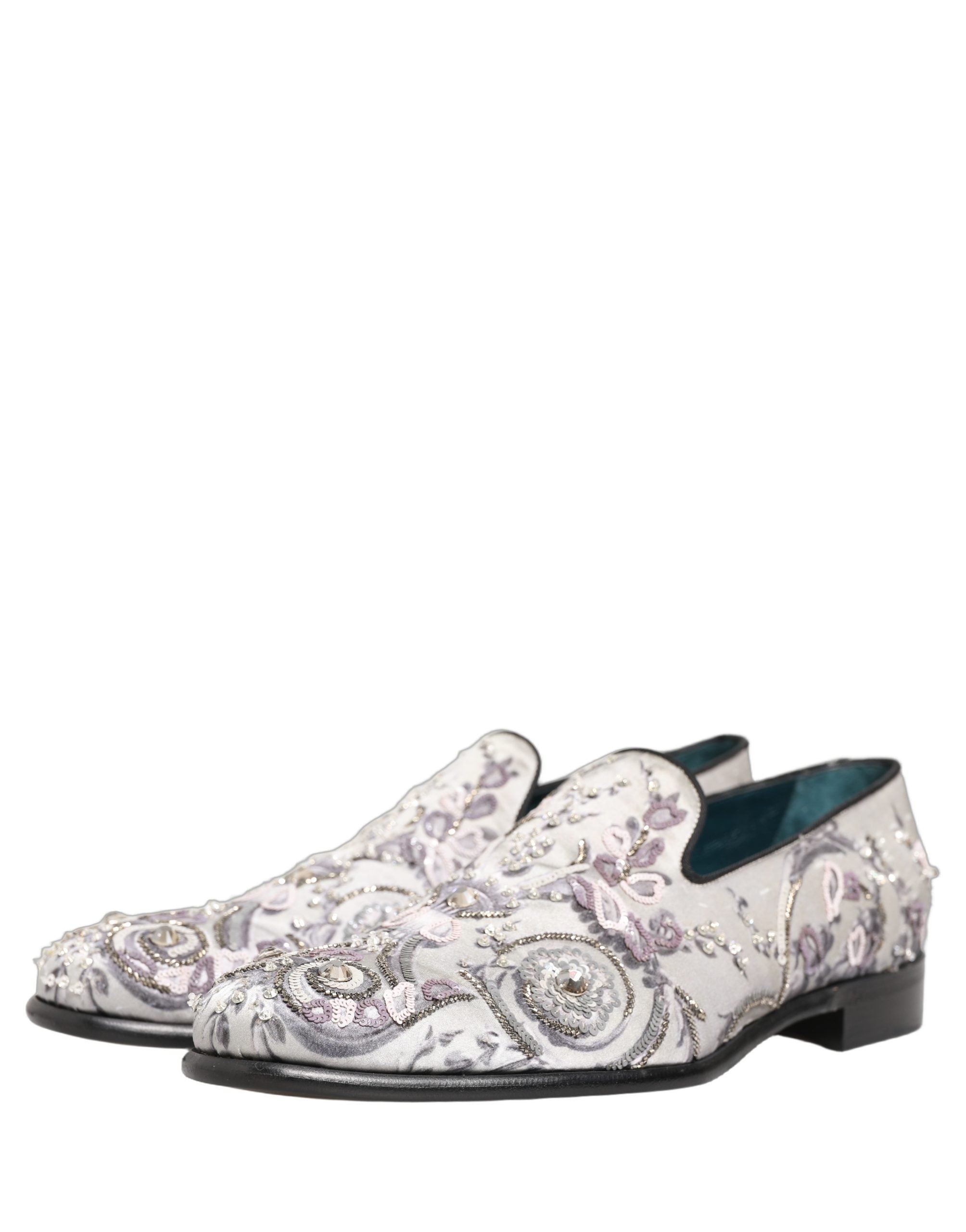 Dolce & Gabbana White Sequined Formal Slip On Loafers Men's Shoes (Pre-Owned)