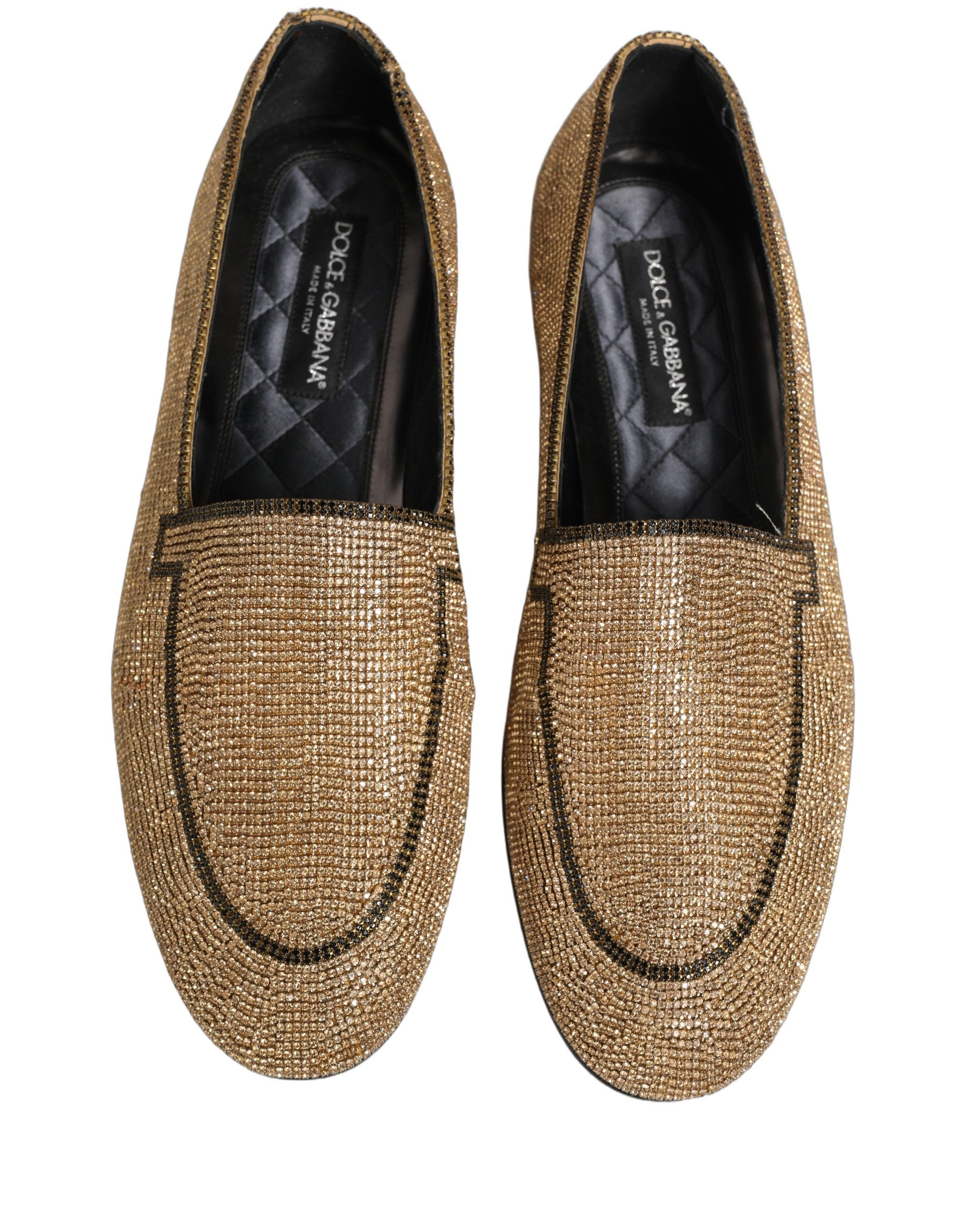Dolce & Gabbana Gold Crystal Embellished Men Loafers Men's Shoes (Pre-Owned)