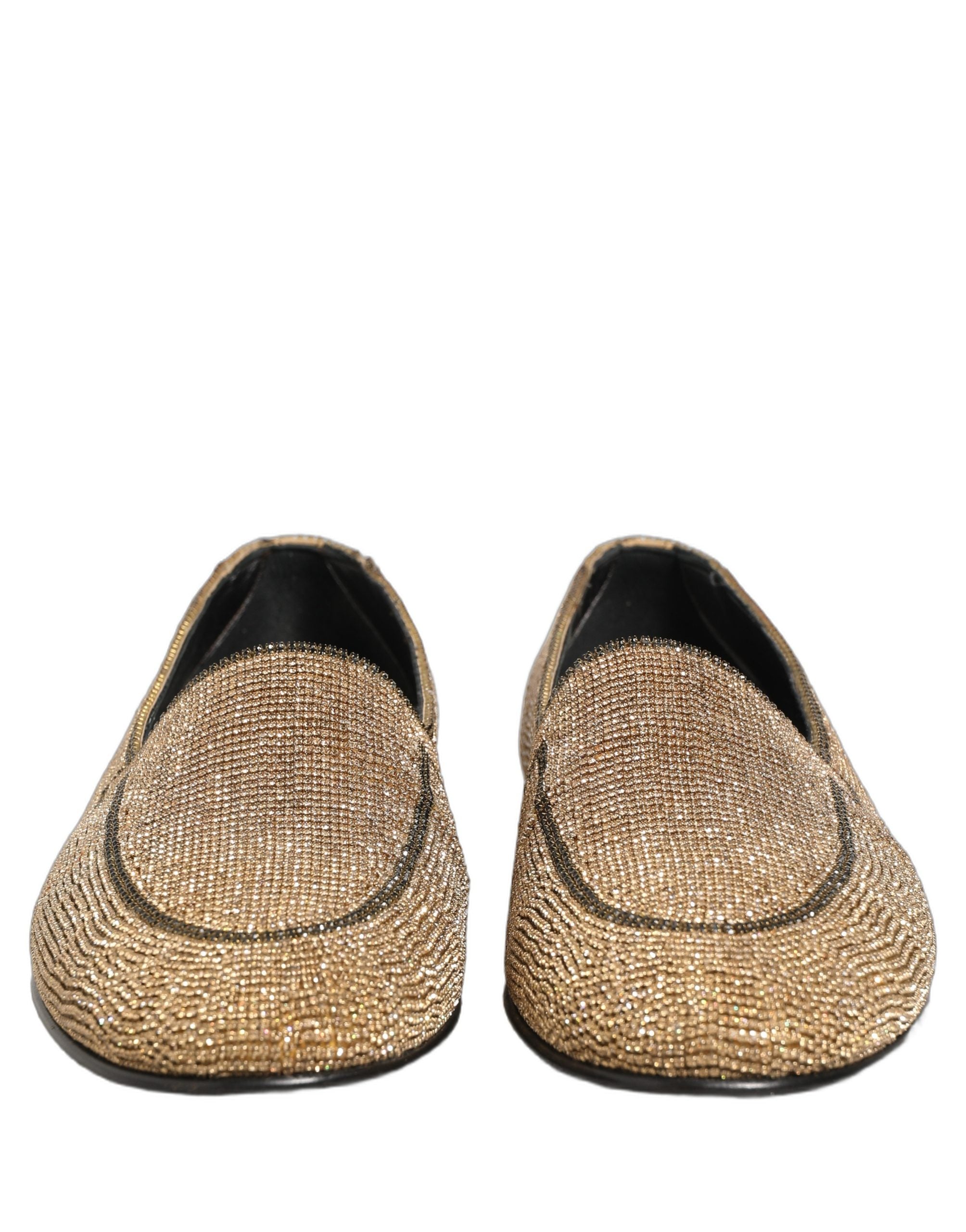 Dolce & Gabbana Gold Crystal Embellished Men Loafers Men's Shoes (Pre-Owned)