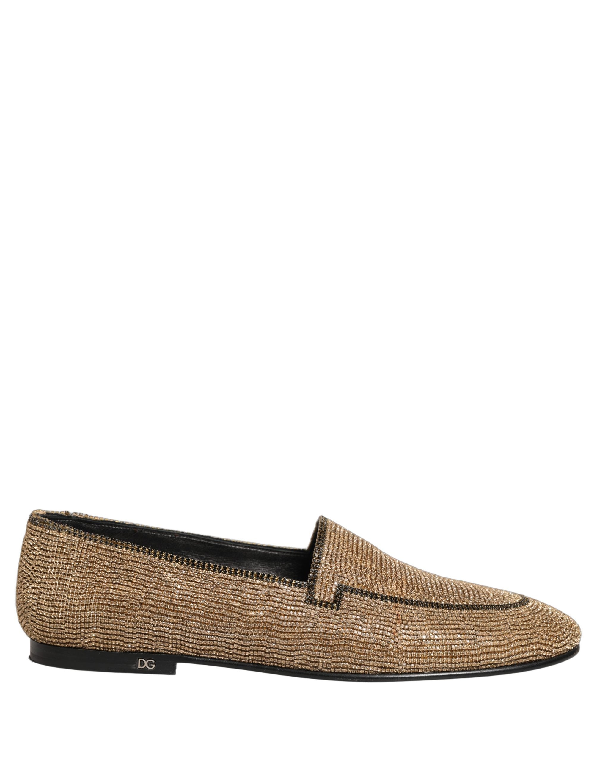 Dolce & Gabbana Gold Crystal Embellished Men Loafers Men's Shoes (Pre-Owned)