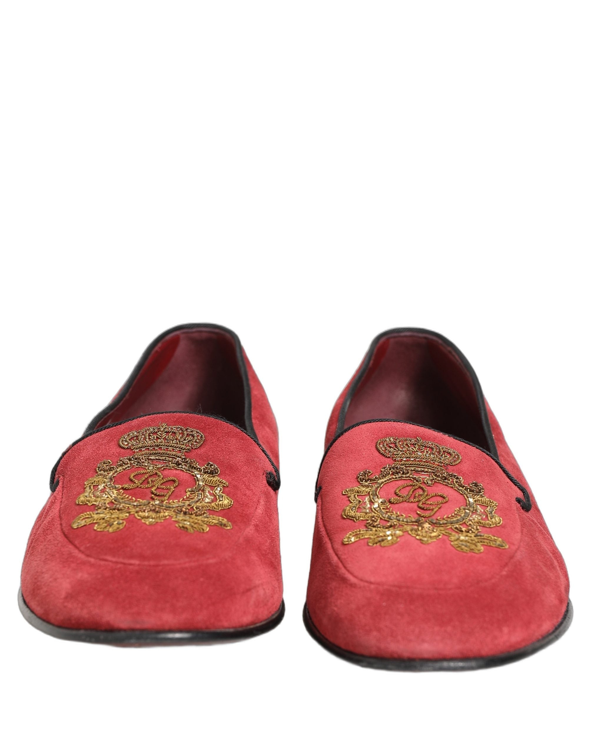 Dolce & Gabbana Red Velvet Logo Embroidery Men Loafers Men's Shoes (Pre-Owned)