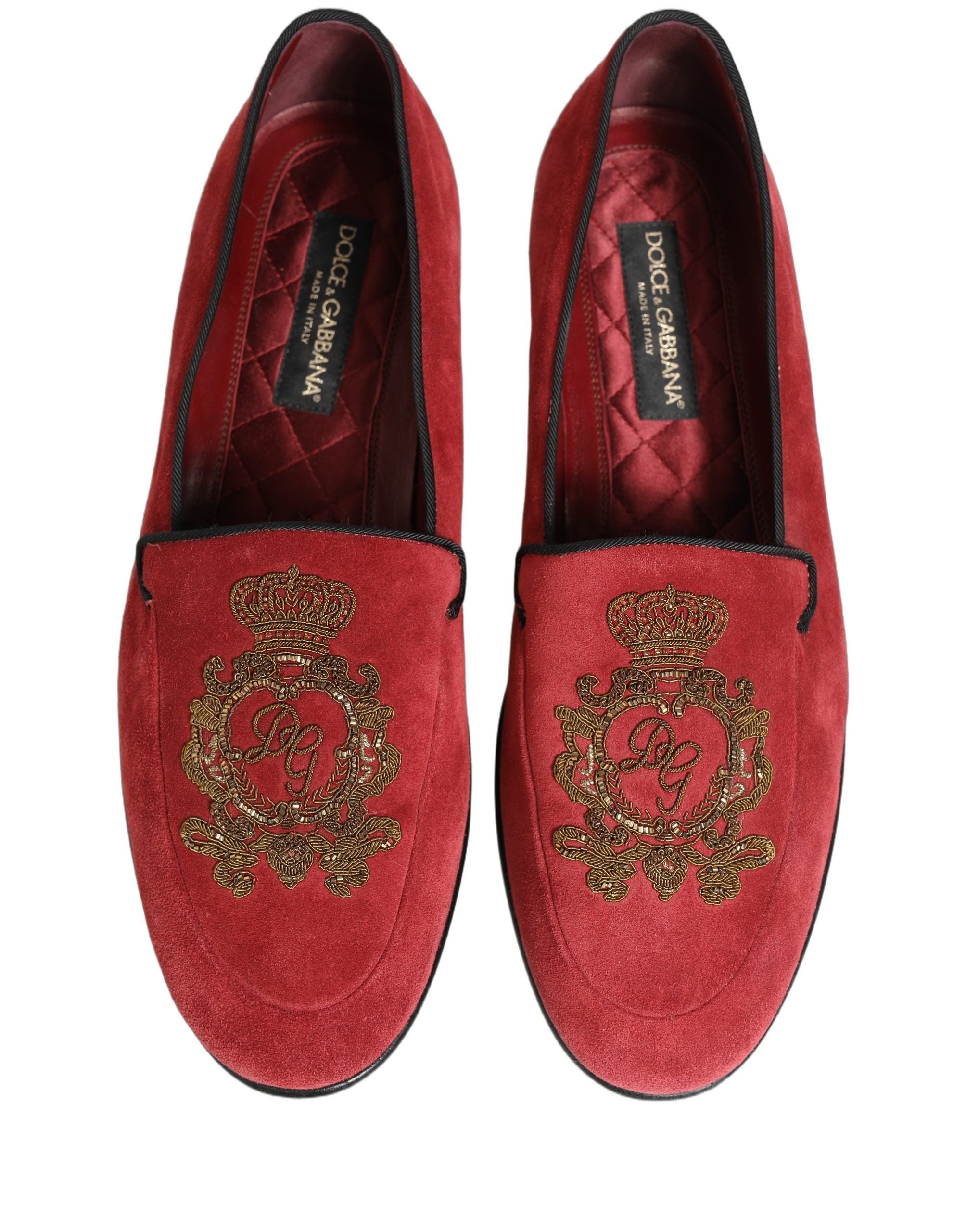 Dolce & Gabbana Red Velvet Logo Embroidery Men Loafers Men's Shoes (Pre-Owned)