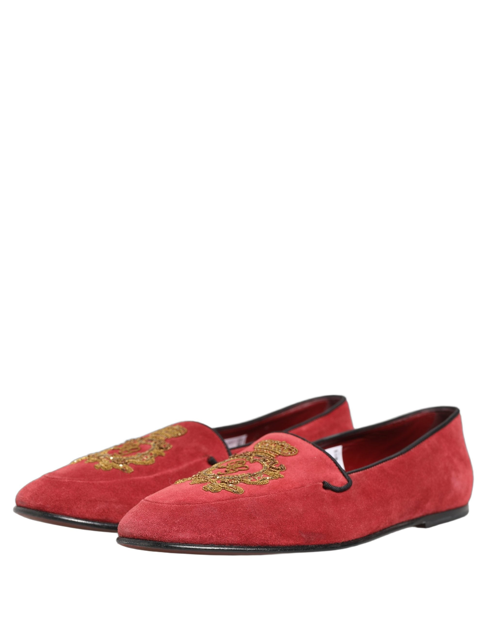 Dolce & Gabbana Red Velvet Logo Embroidery Men Loafers Men's Shoes (Pre-Owned)