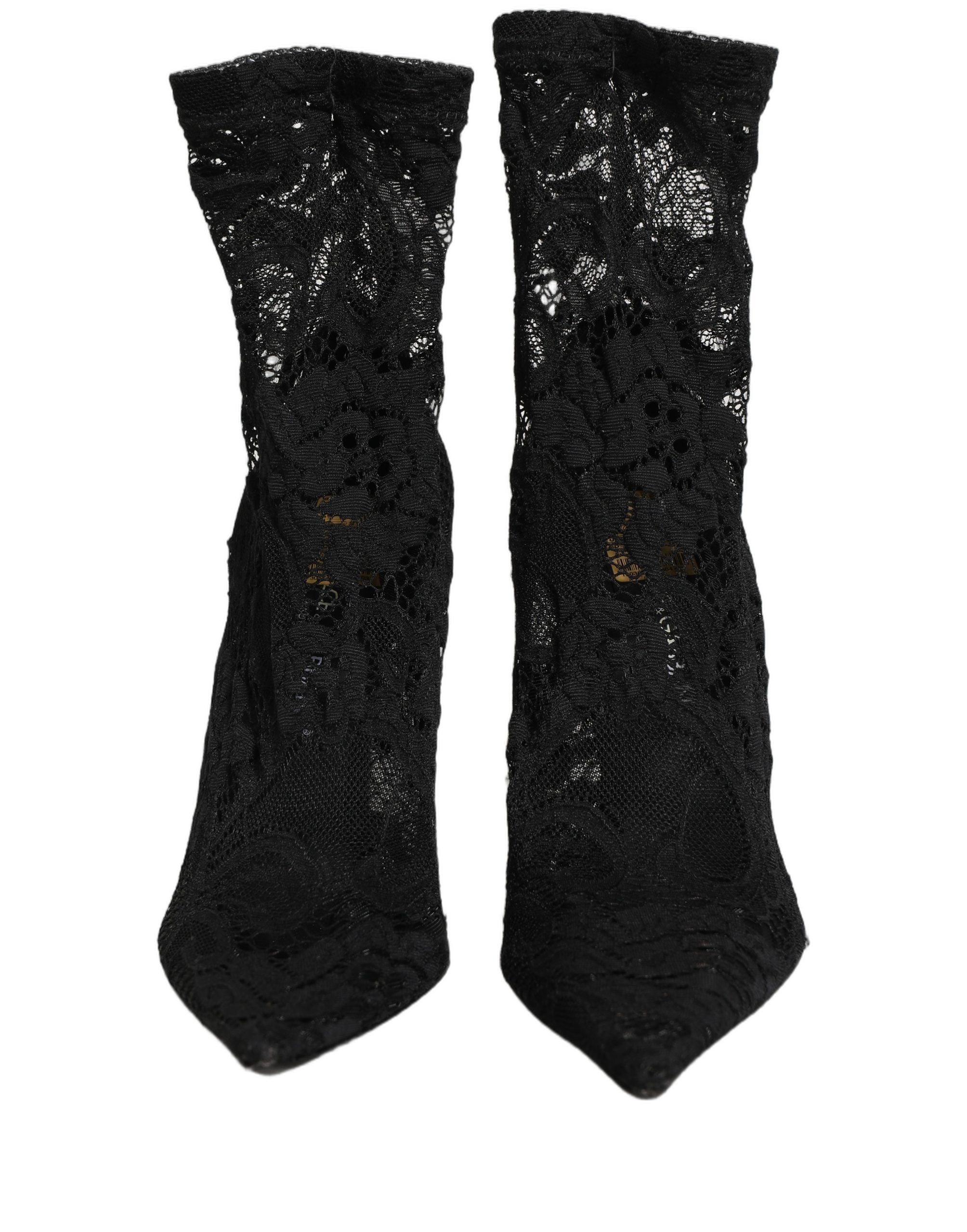 Dolce & Gabbana Black Socks Taormina Lace Pumps Boots Women's Shoes (Pre-Owned)