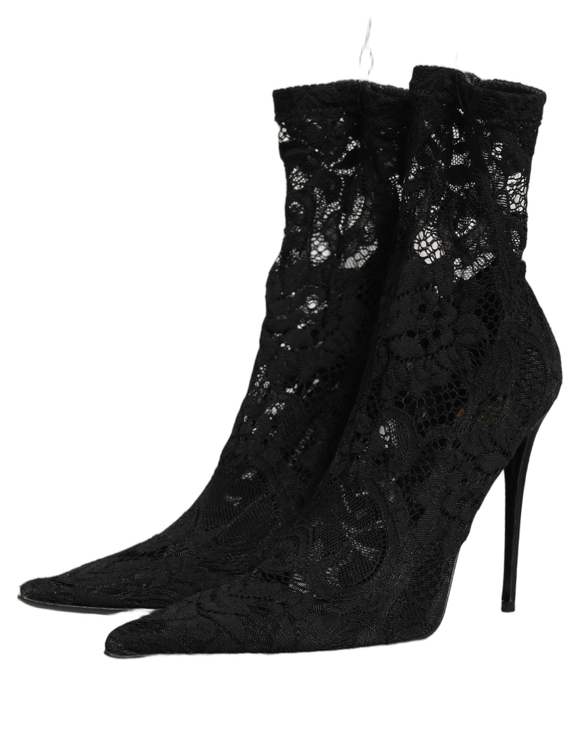 Dolce & Gabbana Black Socks Taormina Lace Pumps Boots Women's Shoes (Pre-Owned)