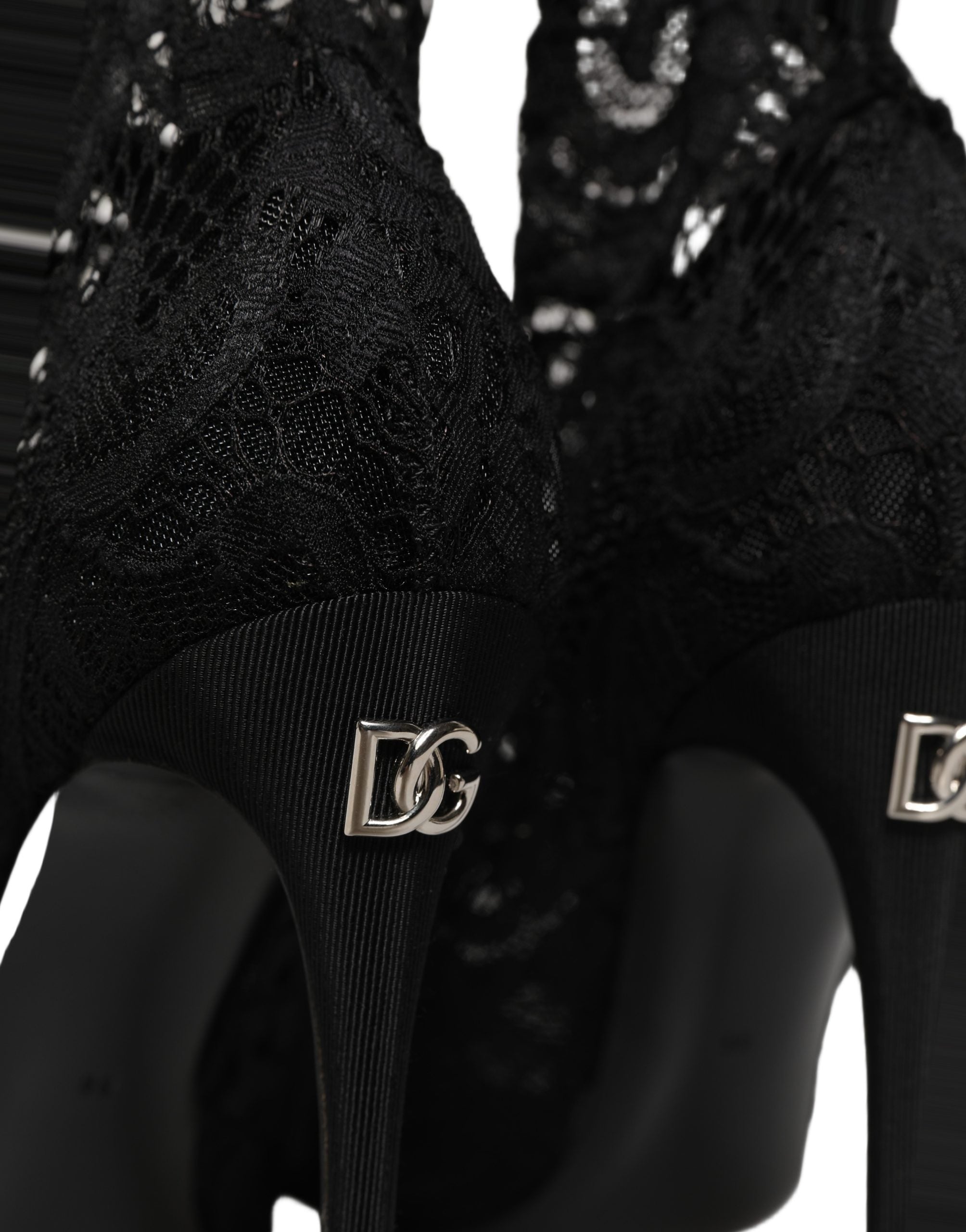 Dolce & Gabbana Black Socks Taormina Lace Pumps Boots Women's Shoes (Pre-Owned)